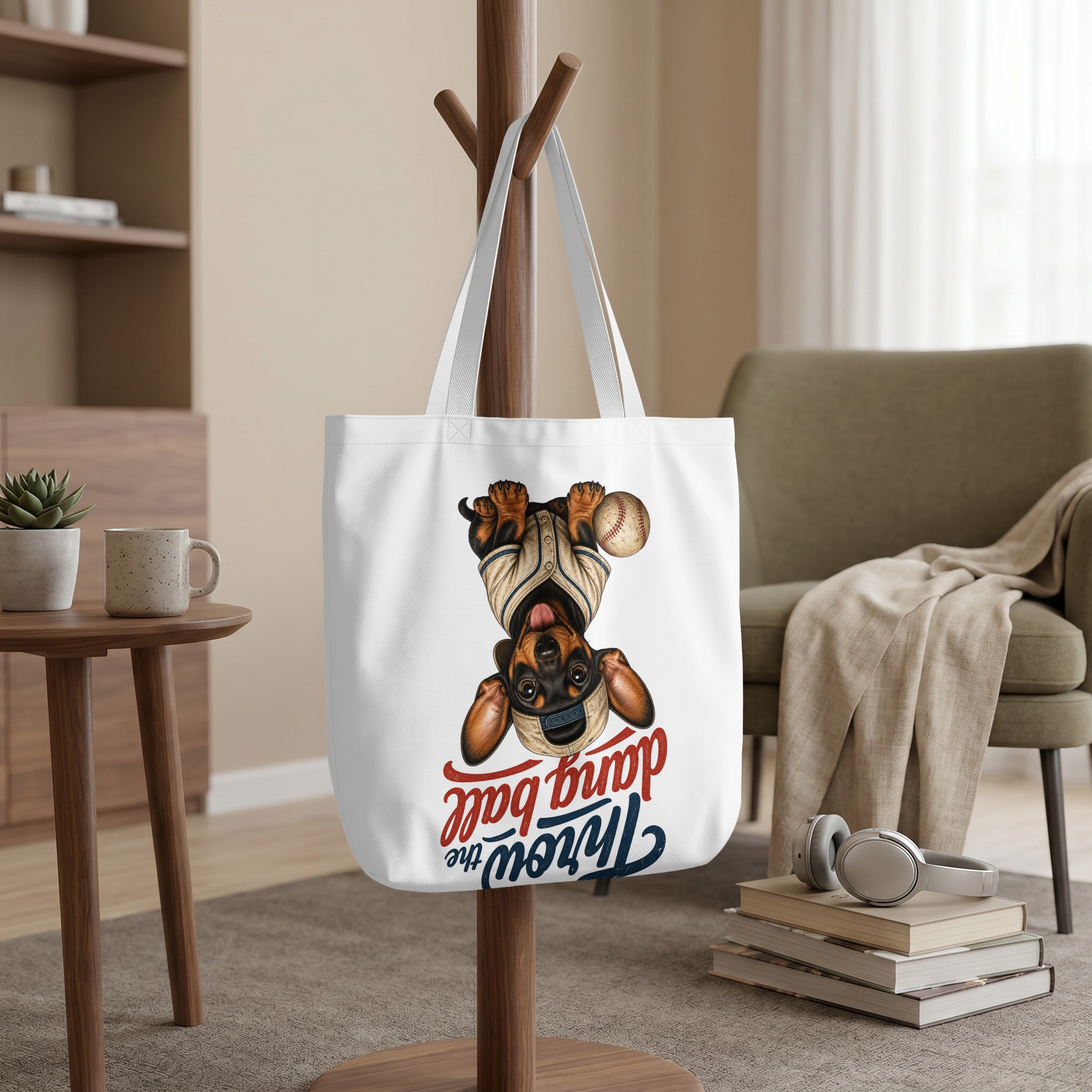 Cute Dachshund Baseball Dog Tote Bag | 'Throw The Dang Ball' Pet Lover Gift | Funny Sports Fan Canvas Book Bag - Image 9