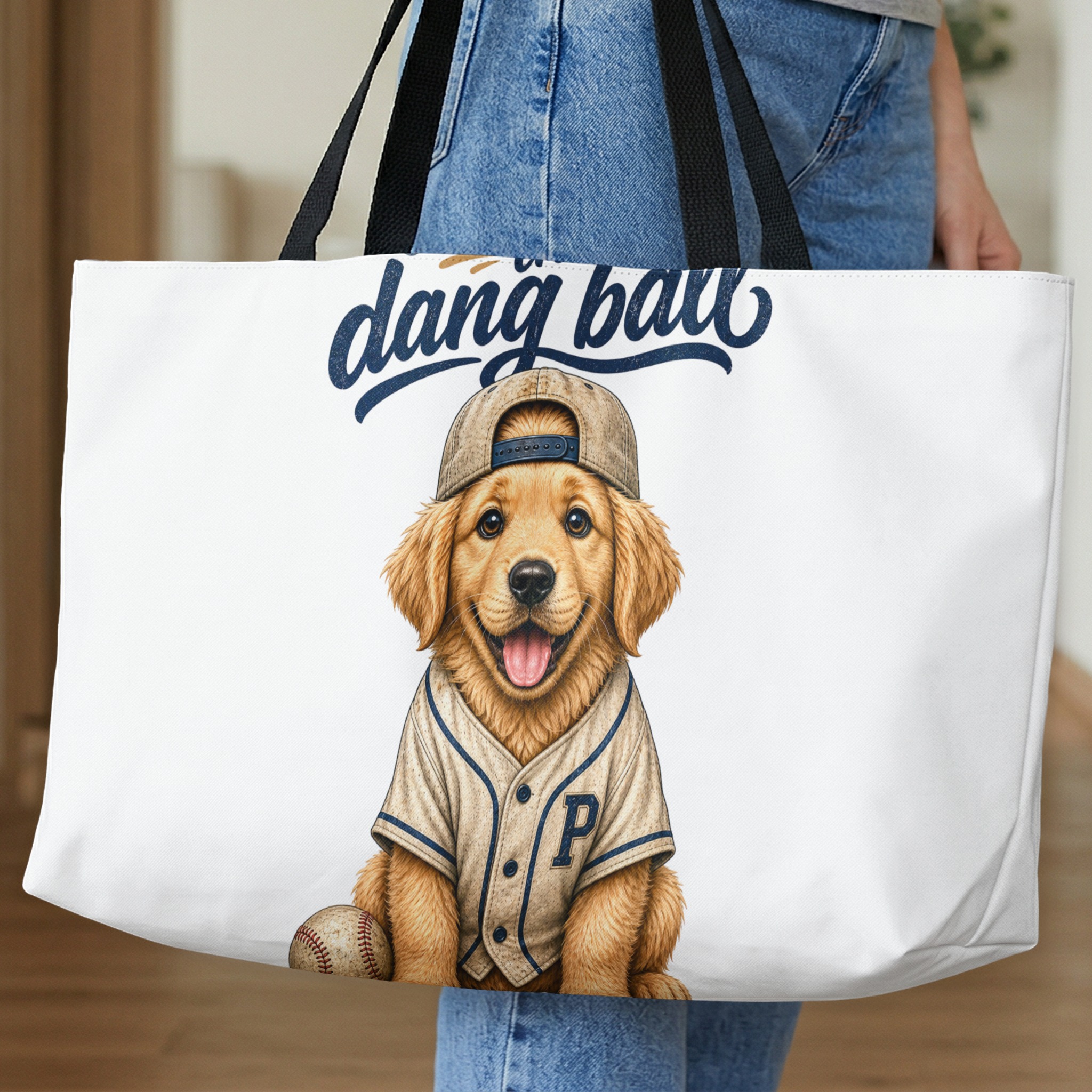 Golden Retriever Tote Bag, Baseball Dog Mom Gift, Throw the Dang Ball Puppy Sports Fan Canvas Carryall, Cute Animal Print - Image 10
