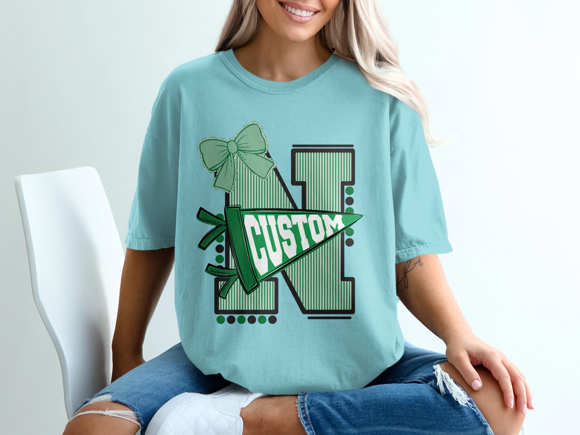 Custom Initial Varsity Letter T-Shirt, Personalized School Spirit Tee, College Game Day Outfit, Custom Mascot Name, Graduation Gift - Image 19