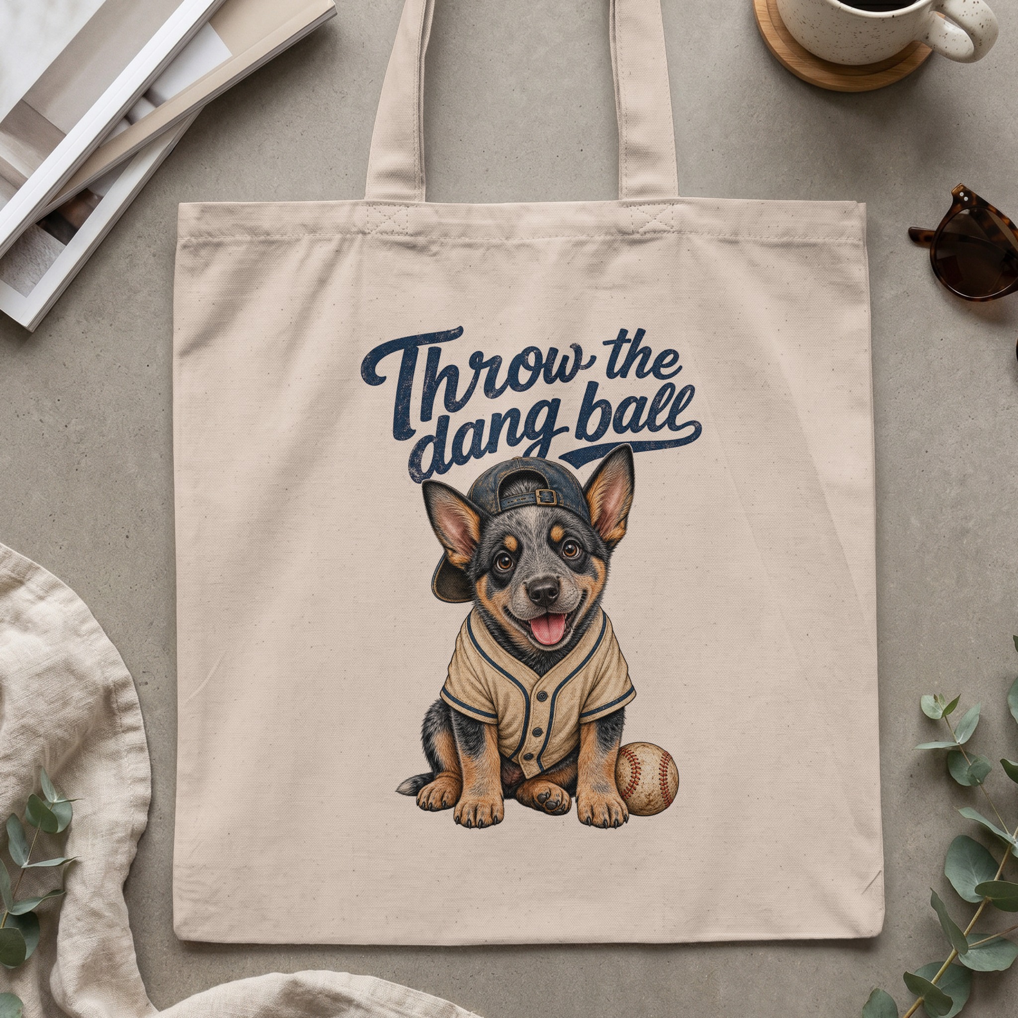 Cute Baseball Puppy Tote Bag, Throw the Dang Ball Puppy Canvas Bag, Sports Dog Lover Gift for Her, Pet Owner - Image 2