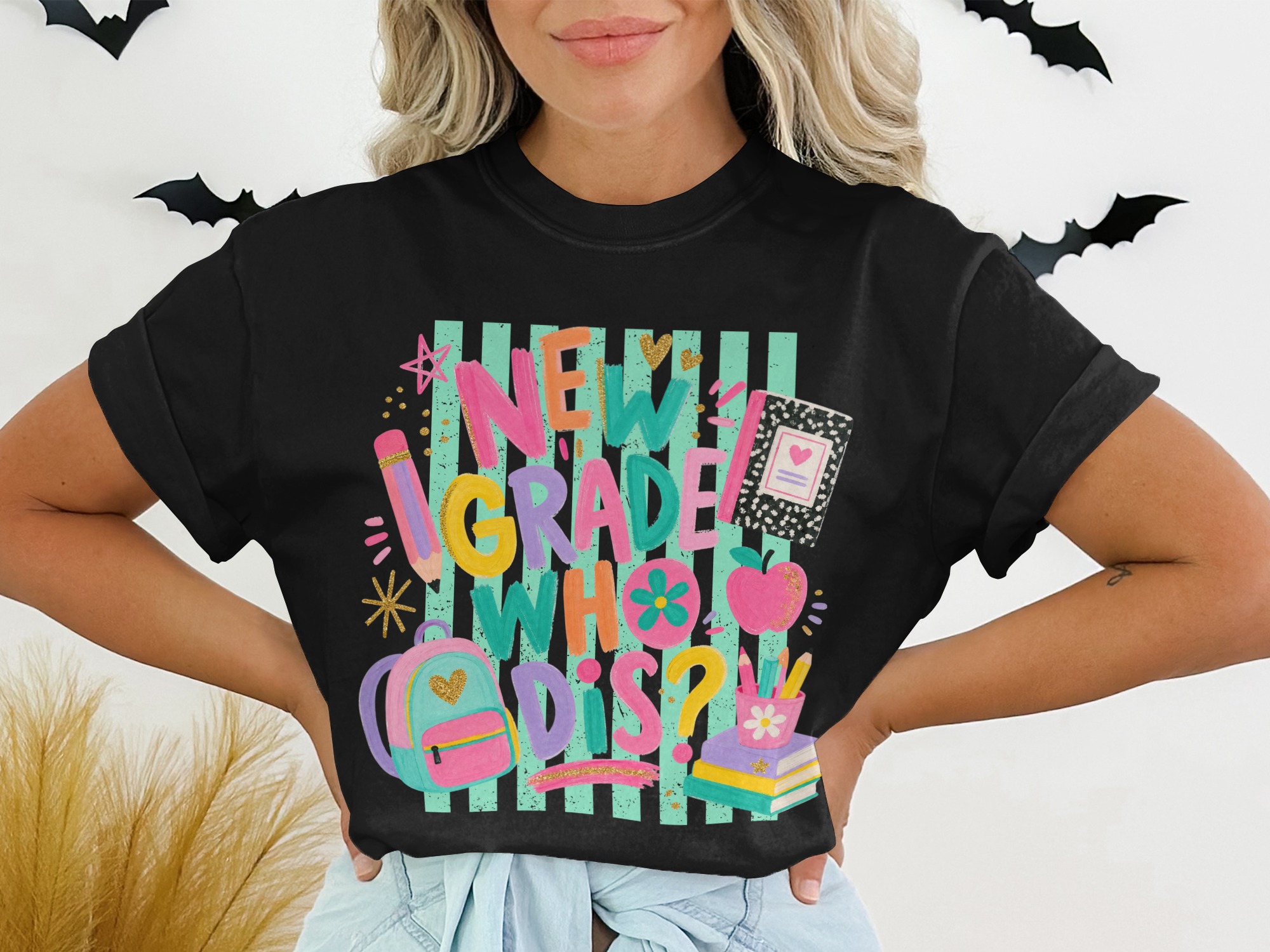 New Grade Who Dis? Back to School Teacher Shirt, Funny Student Life Tee, Colorful First Day of School Apparel, Cute Gift T-Shirt - Image 2