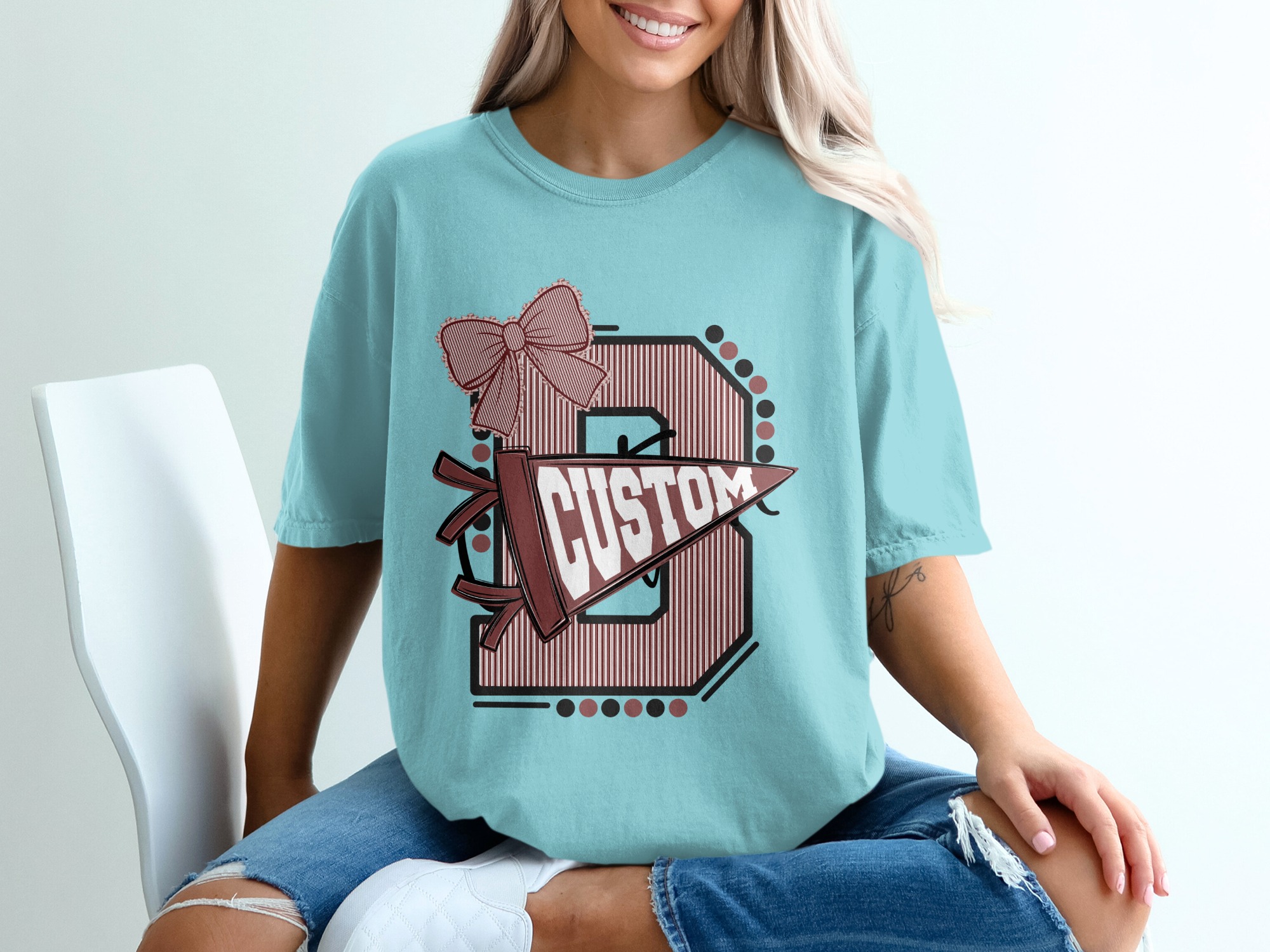 Custom Varsity Letter T-Shirt, Personalized Initial School Spirit Game Day Top, Made to Order Mascot Name College Alumni Tee - Image 19