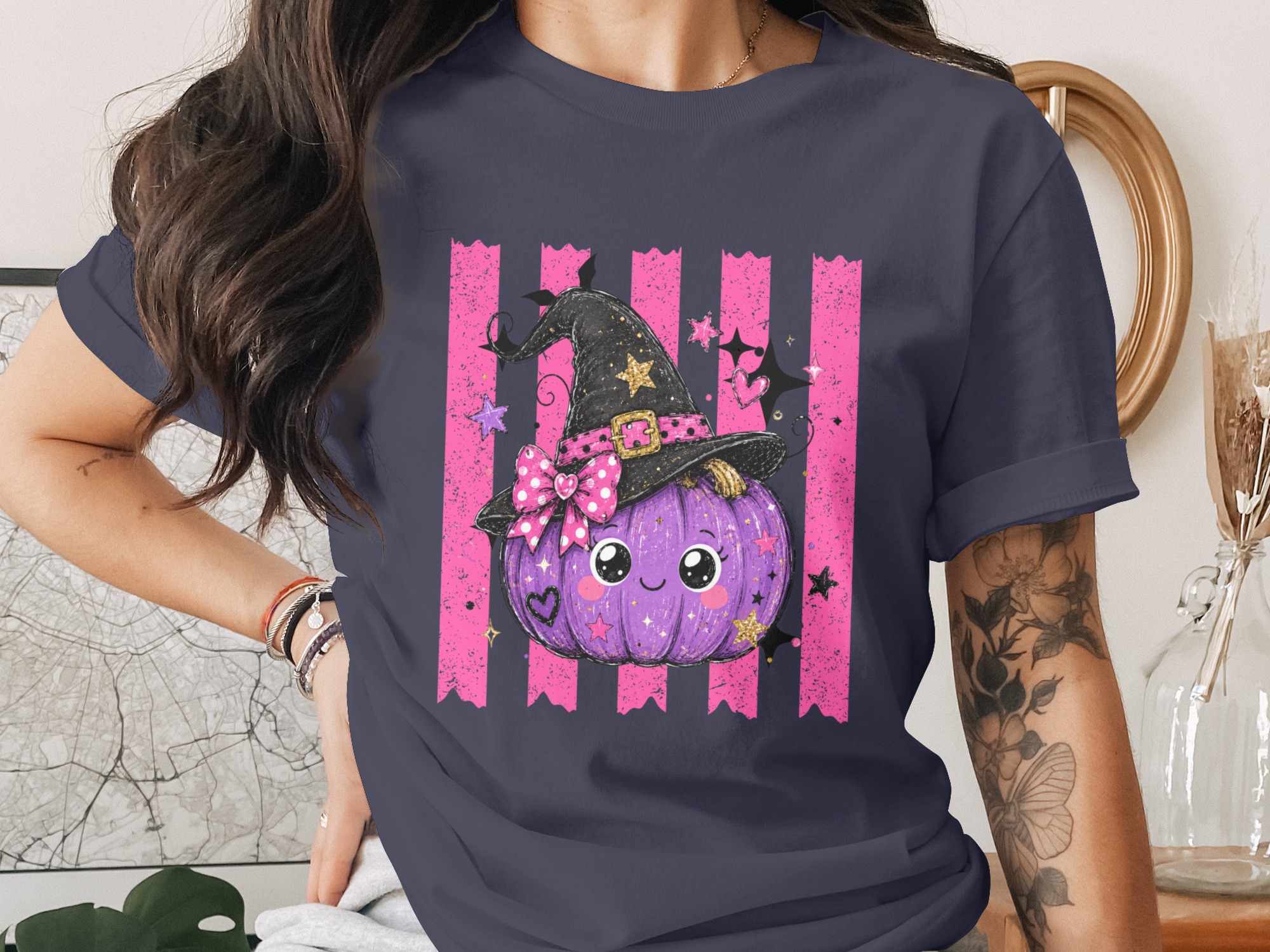 Cute Witch Pumpkin T-Shirt | Adorable Halloween Shirt for Women & Girls | Spooky Season Tee Gift Idea - Image 12