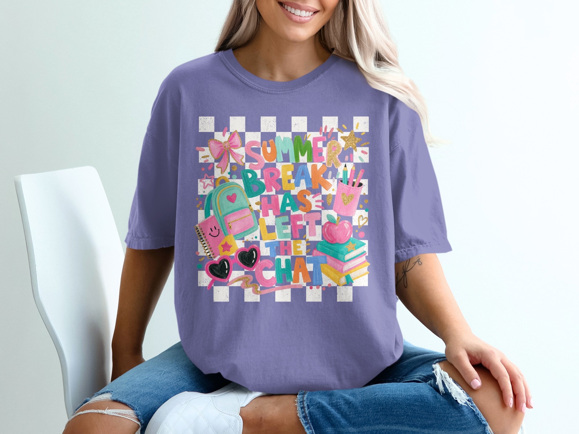 Summer Break Has Left The Chat T-Shirt | Funny Back to School Teacher Shirt | Student Gift End of Summer Tee - Image 5