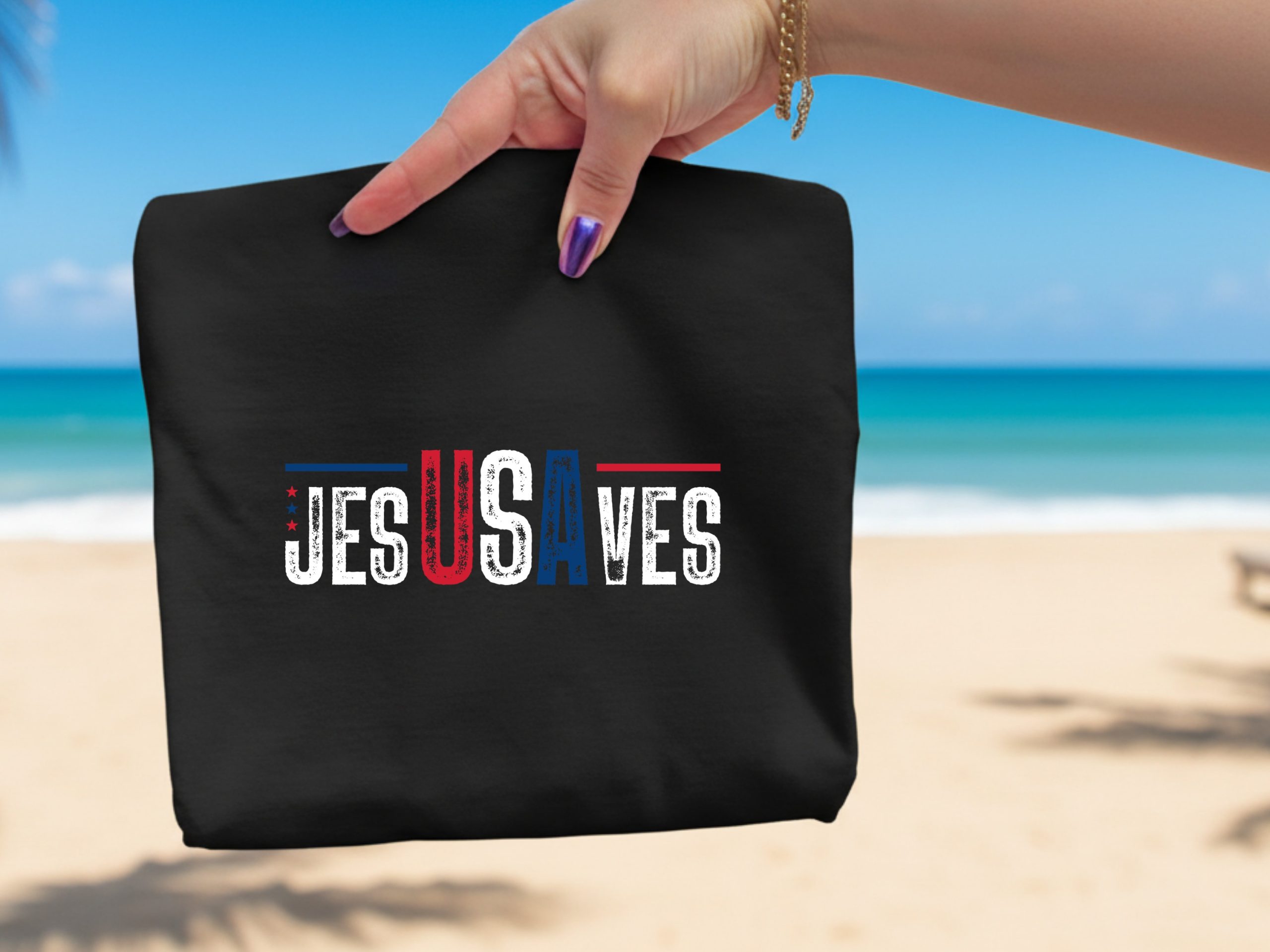 Jesus Saves USA Patriotic T-Shirt, Distressed Christian Faith Apparel, Comfort Colors ® Tee, American Flag Gift, Religious Graphic Shirt - Image 2