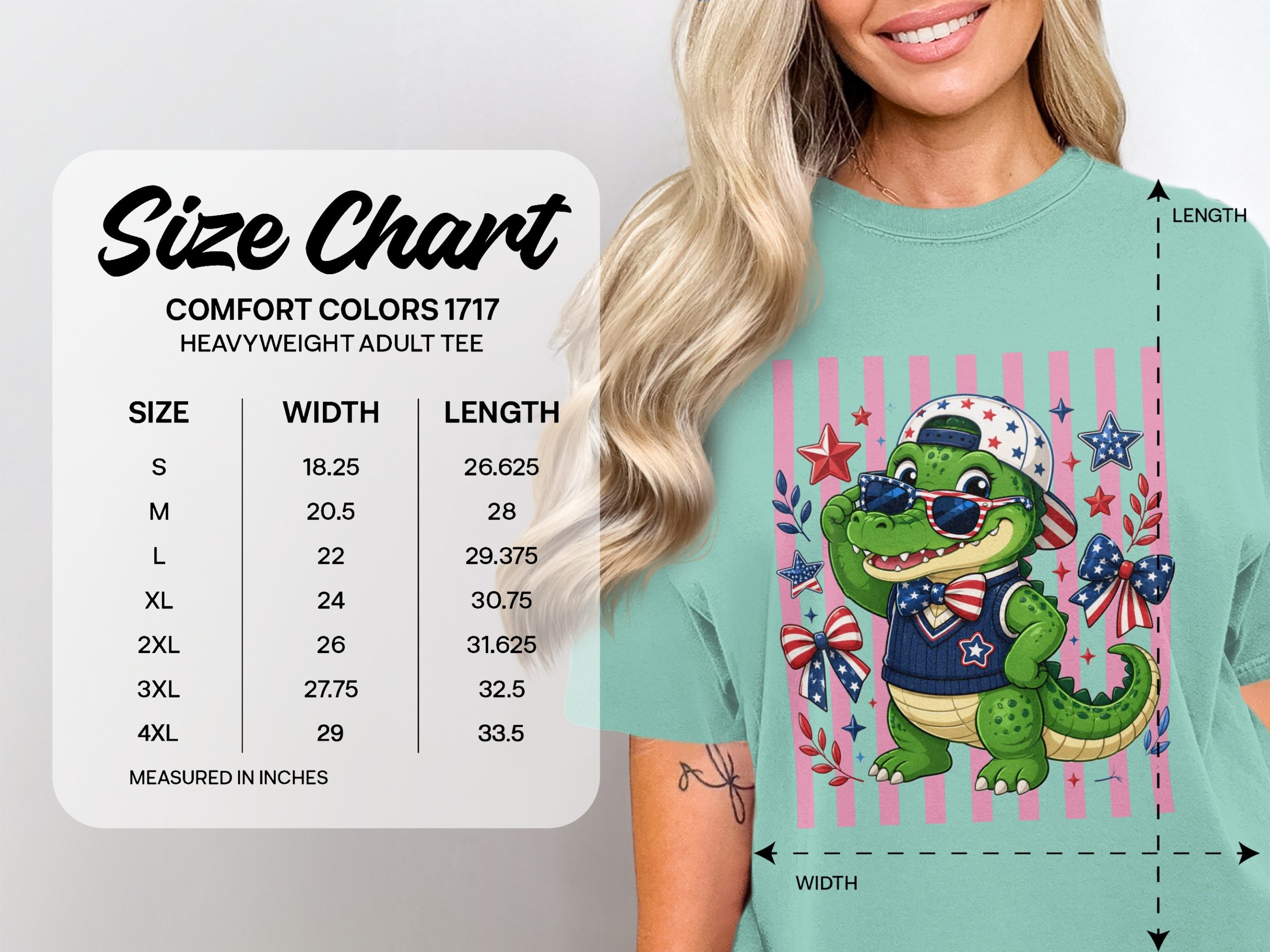 Patriotic Alligator T-Shirt, Comfort Colors ® 4th of July USA Crocodile Tee, Stars & Stripes Summer American Flag Shirt Gift - Image 4