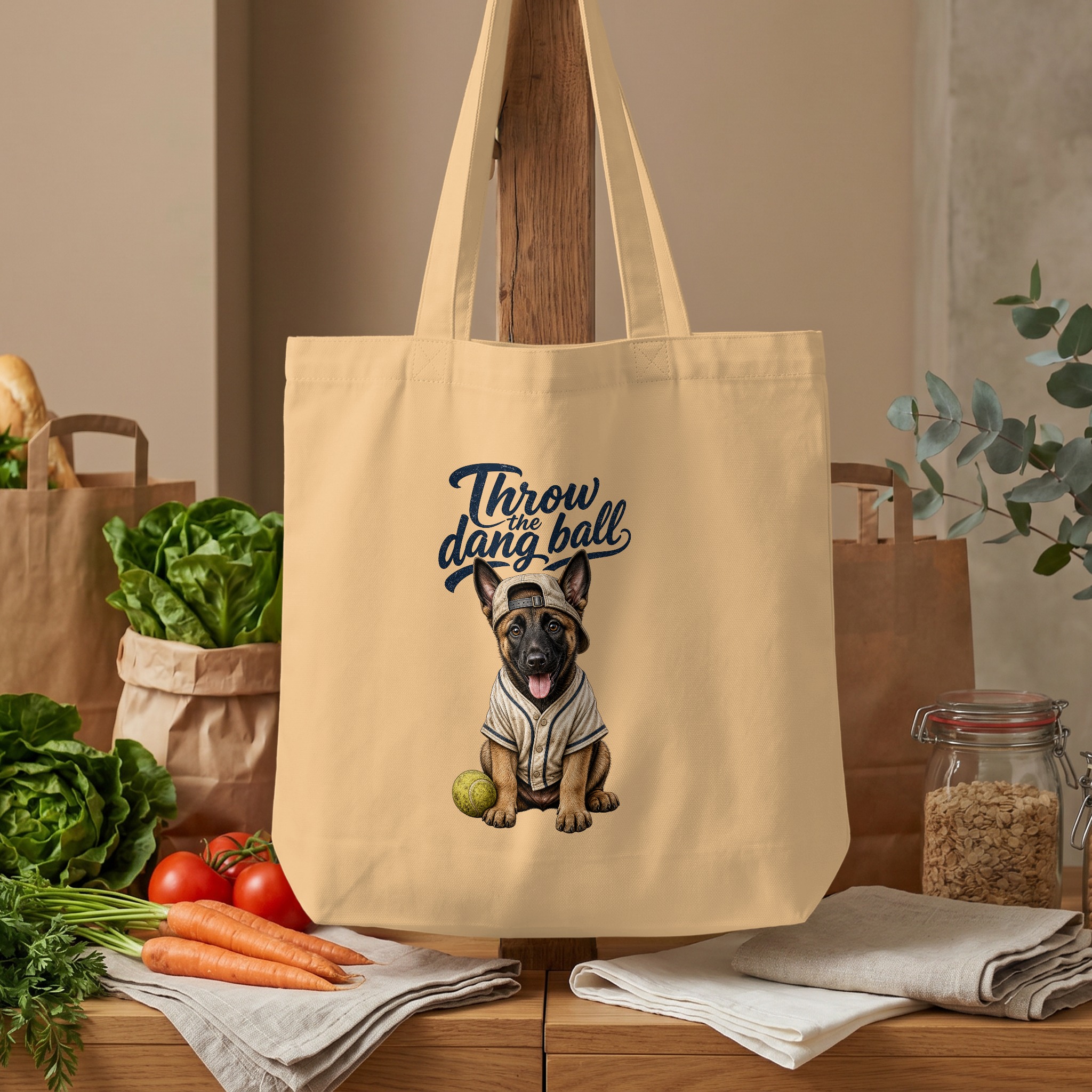 Throw the Dang Ball Dog Tote Bag, Cute German Shepherd Puppy Baseball Cap Funny Pet Lover Gift Canvas - Image 4