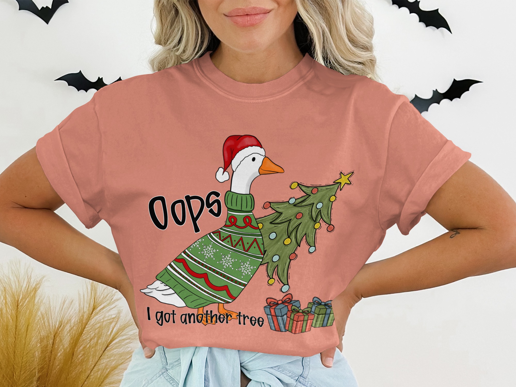 Funny Christmas Goose T-Shirt, Ugly Sweater Style Holiday Tee, Oops I Got Another Tree, Festive Humor Animal Shirt, Gag Xmas Gift - Image 2