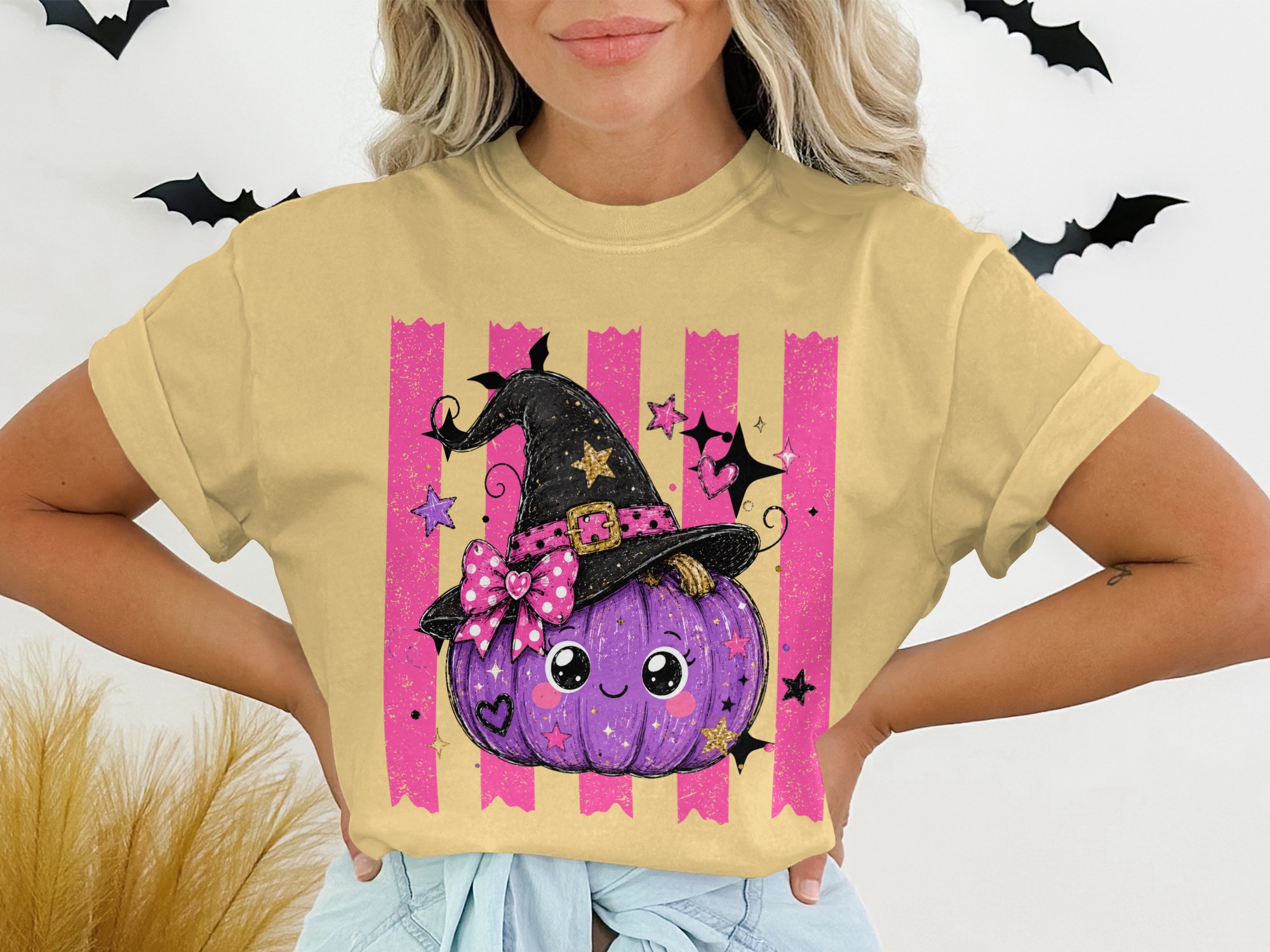 Cute Witch Pumpkin T-Shirt | Adorable Halloween Shirt for Women & Girls | Spooky Season Tee Gift Idea