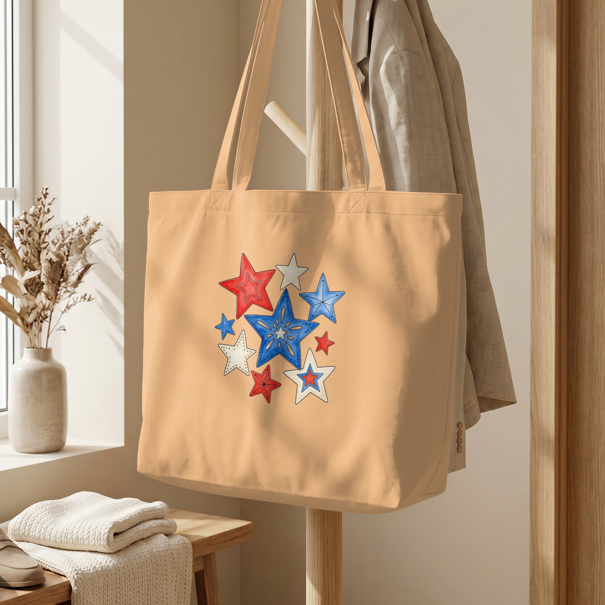 Patriotic Americana Stars Tote Bag | Red White & Blue Star Shopping Bag, USA Pride Beach Tote Gift - Image 5