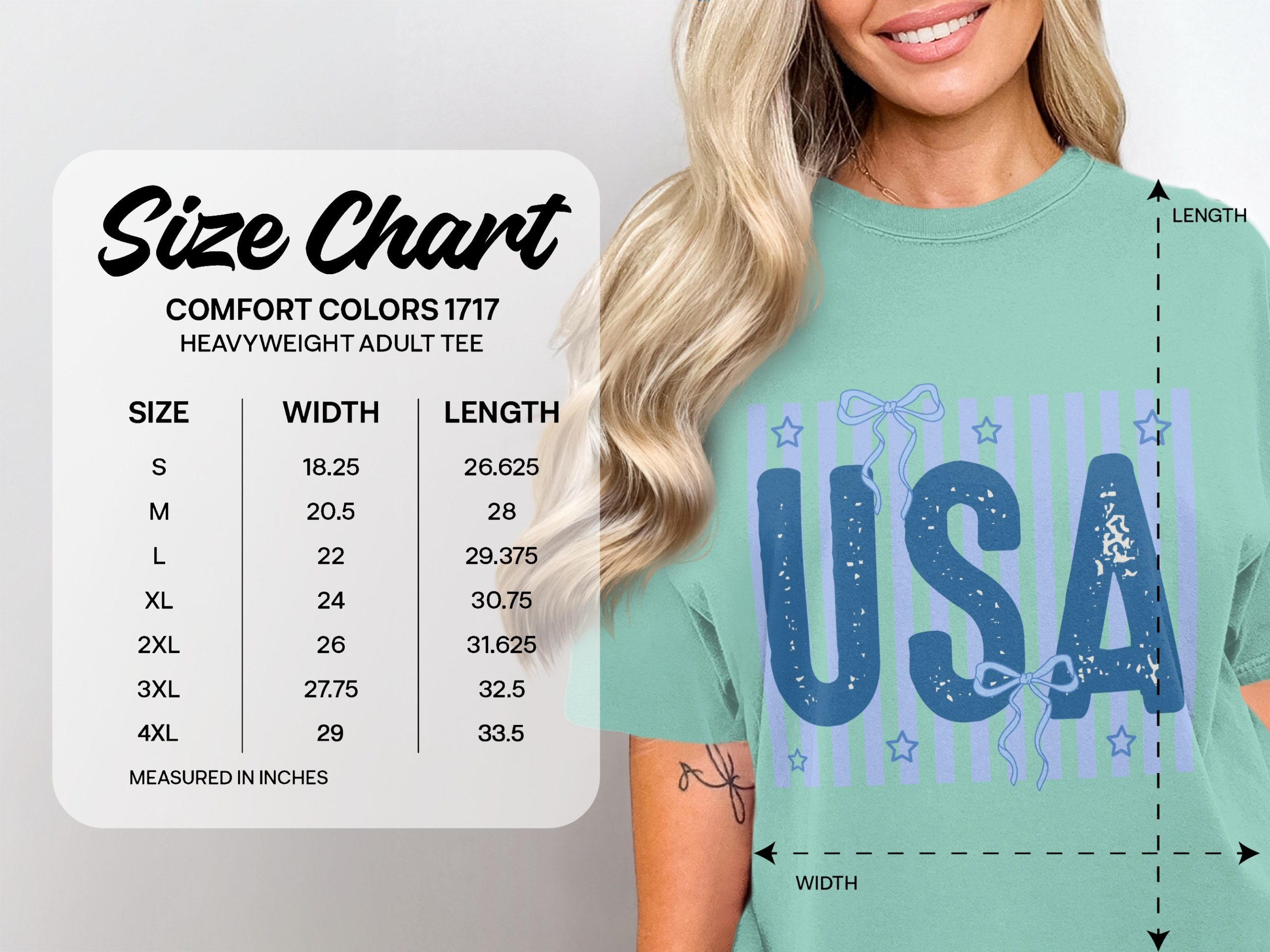 USA Patriotic T-Shirt, Distressed America Fourth of July Outfit with Cute Ribbon Bow Print, Americana Style Holiday Tee - Image 3