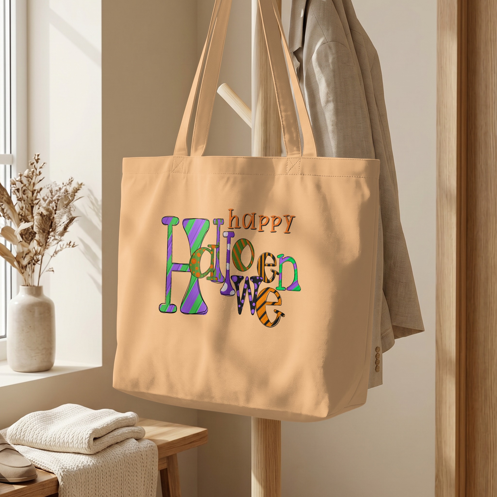 Happy Halloween Tote Bag, Spooky Season Gift, Trick or Treat Canvas Bag, Fall Aesthetic Witchy Tote, October Fun - Image 5