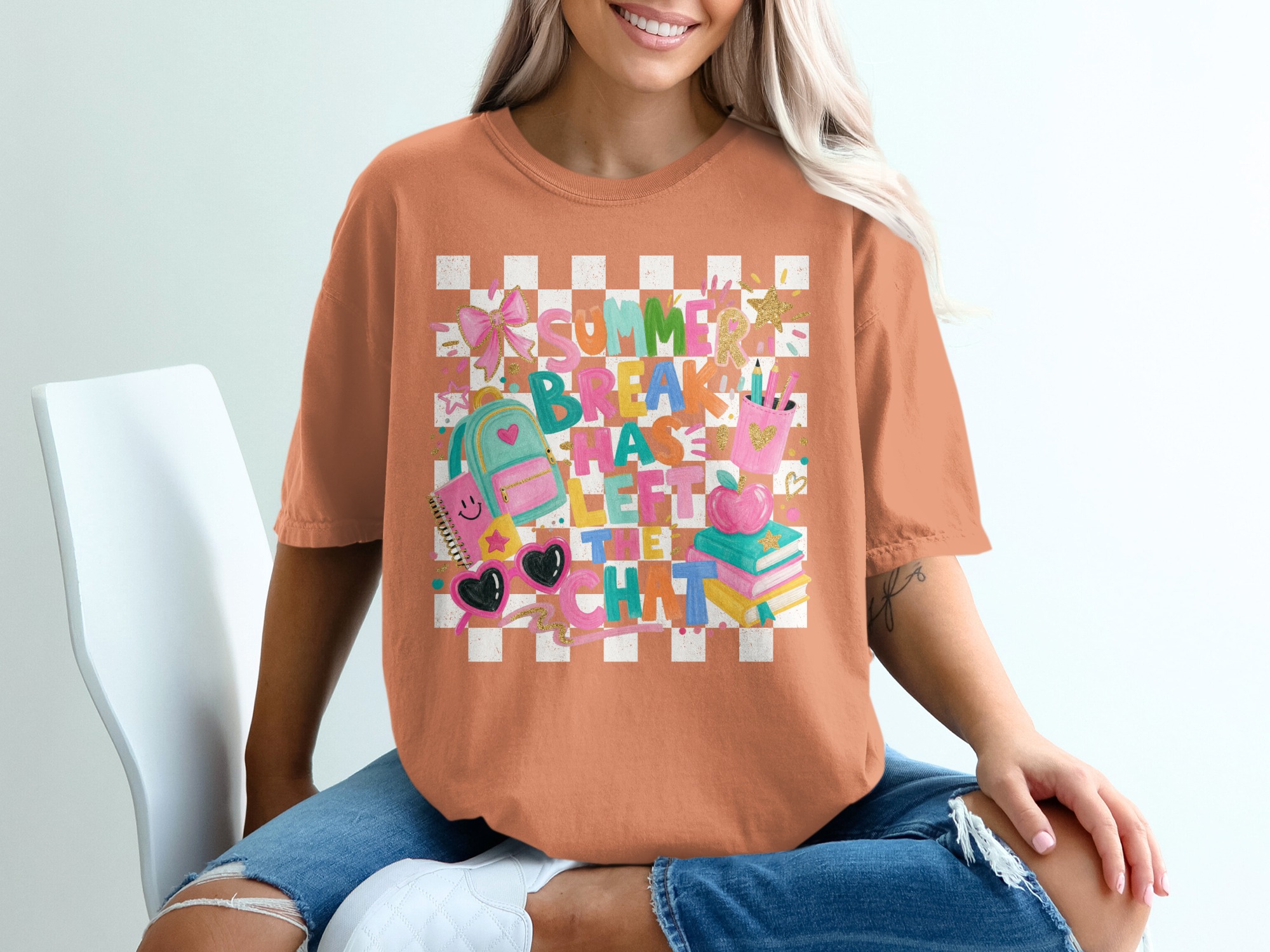 Summer Break Has Left The Chat T-Shirt | Funny Back to School Teacher Shirt | Student Gift End of Summer Tee - Image 3