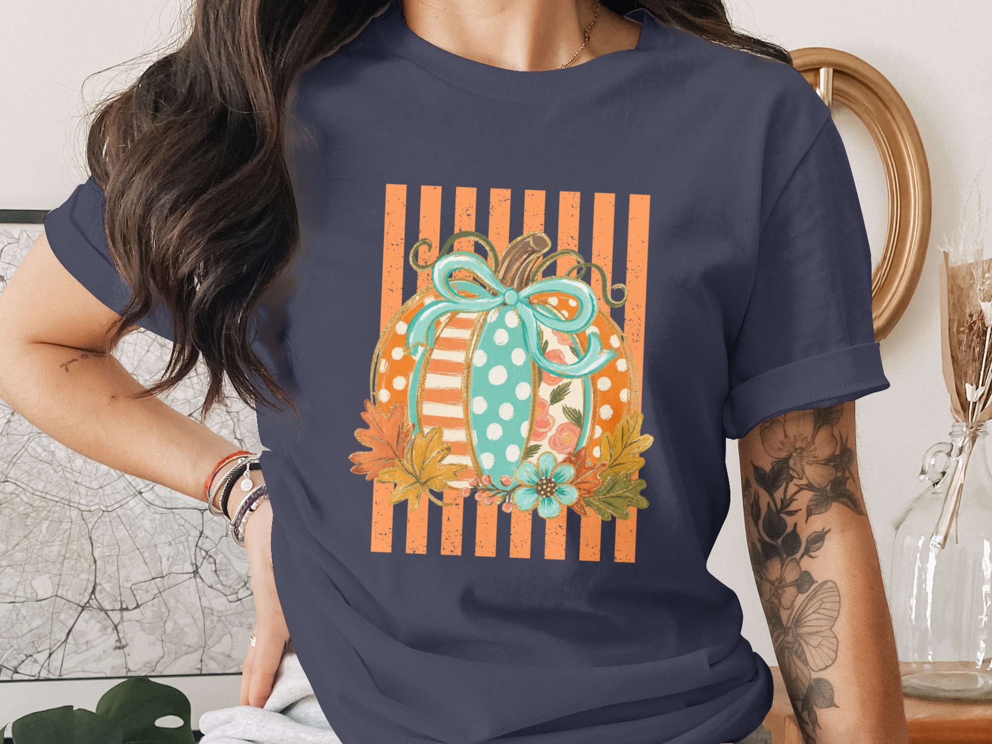 Whimsical Pumpkin T-Shirt, Cute Fall Graphic Tee, Boho Polka Dot Floral Autumn Shirt, Thanksgiving Harvest Top, Cozy Festive Apparel Gift - Image 10