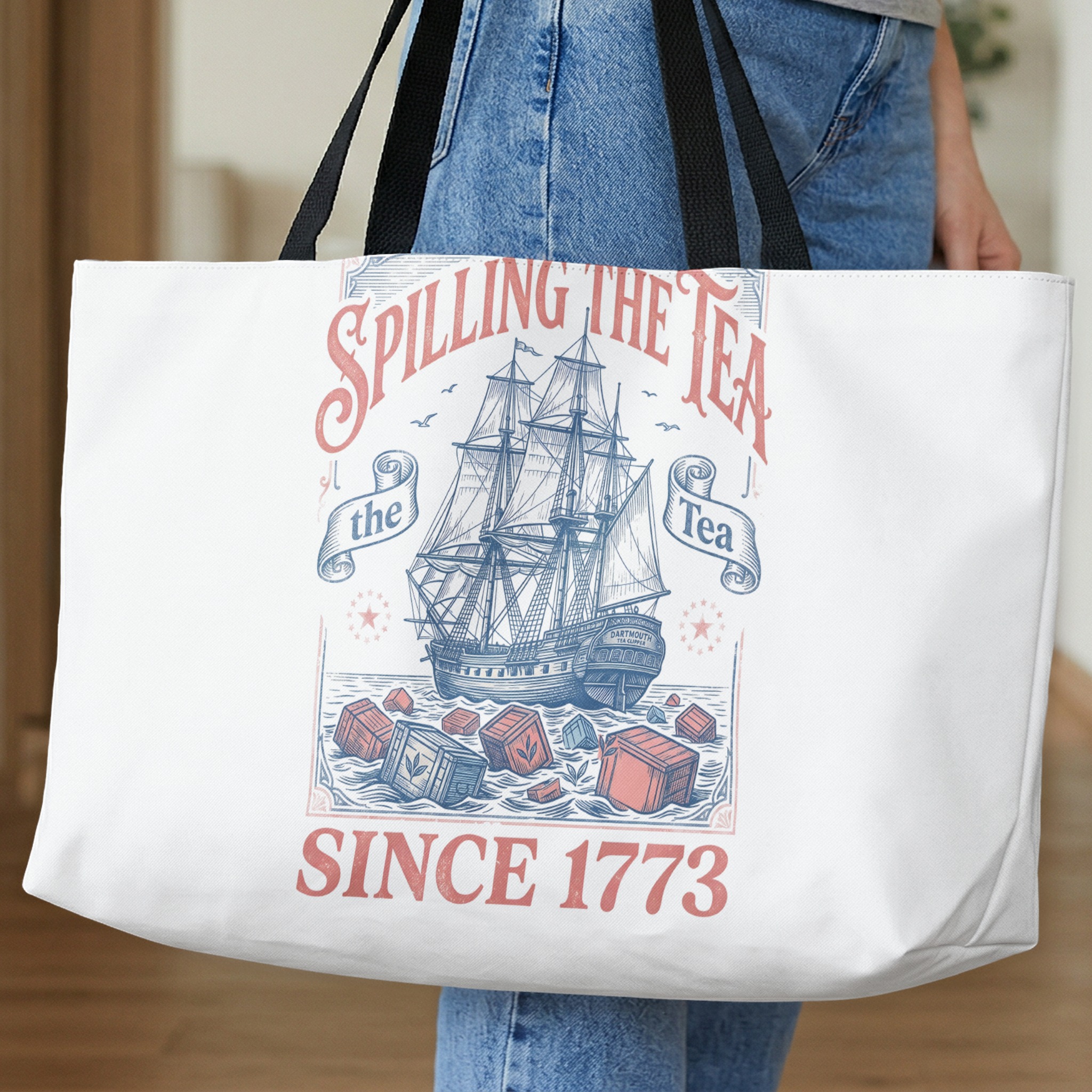 Spilling The Tea Since 1773 Tote Bag, Boston Tea Party Historic Ship Canvas Bag, Funny History Lover Gift, Vintage Graphic Book Bag - Image 10