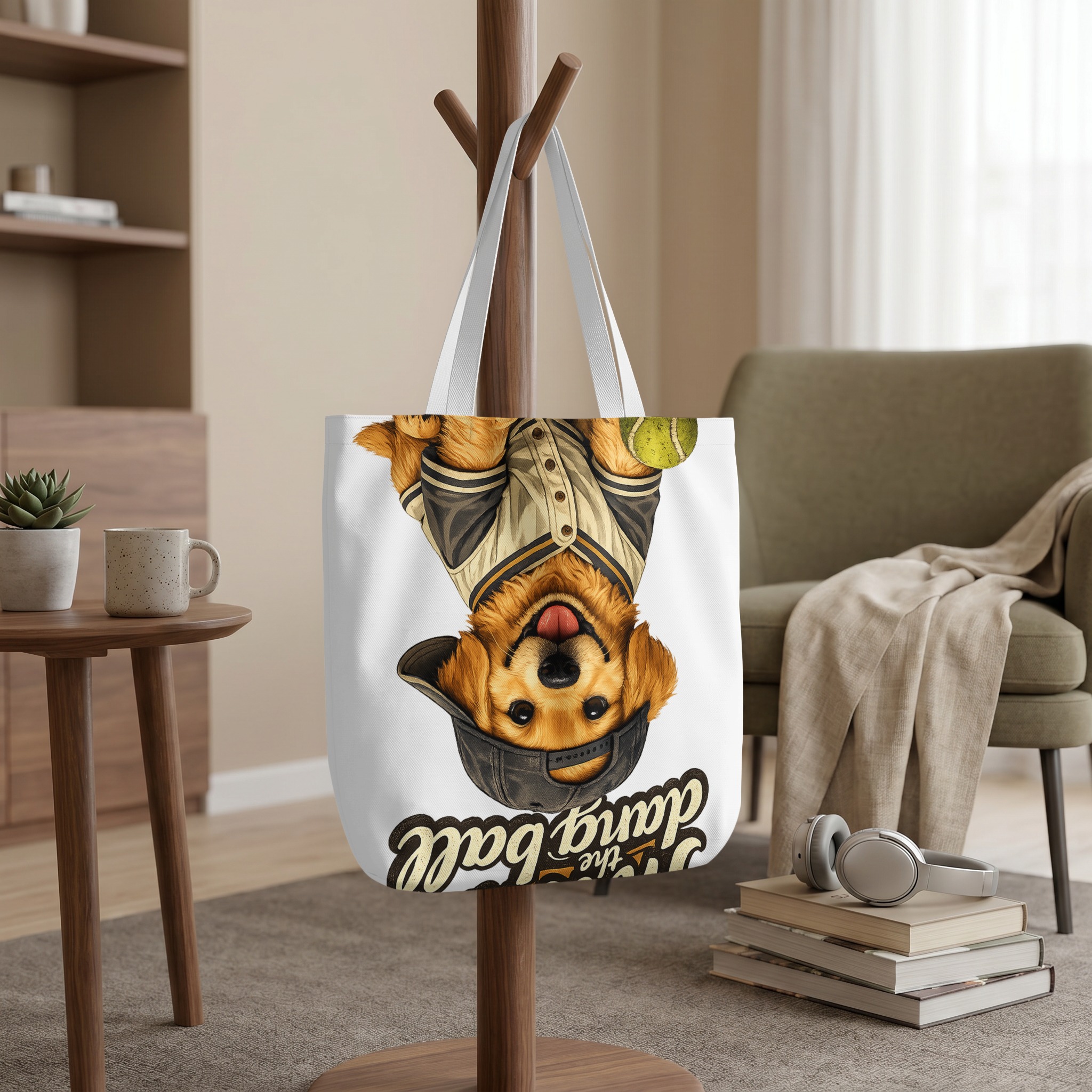 Golden Retriever Tote Bag, Funny Dog Baseball Cap Puppy Canvas Shopper Bag, 'Throw the Dang Ball' Pet Lover Gift - Image 9