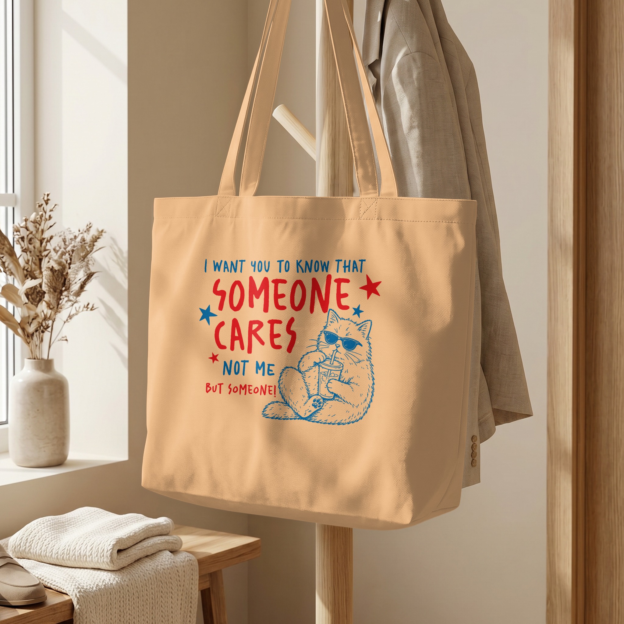 Funny Cat Tote Bag Sarcastic Quote, 'Someone Cares Not Me' Witty Introvert Gift, Anti-Social Shopper Bag - Image 5