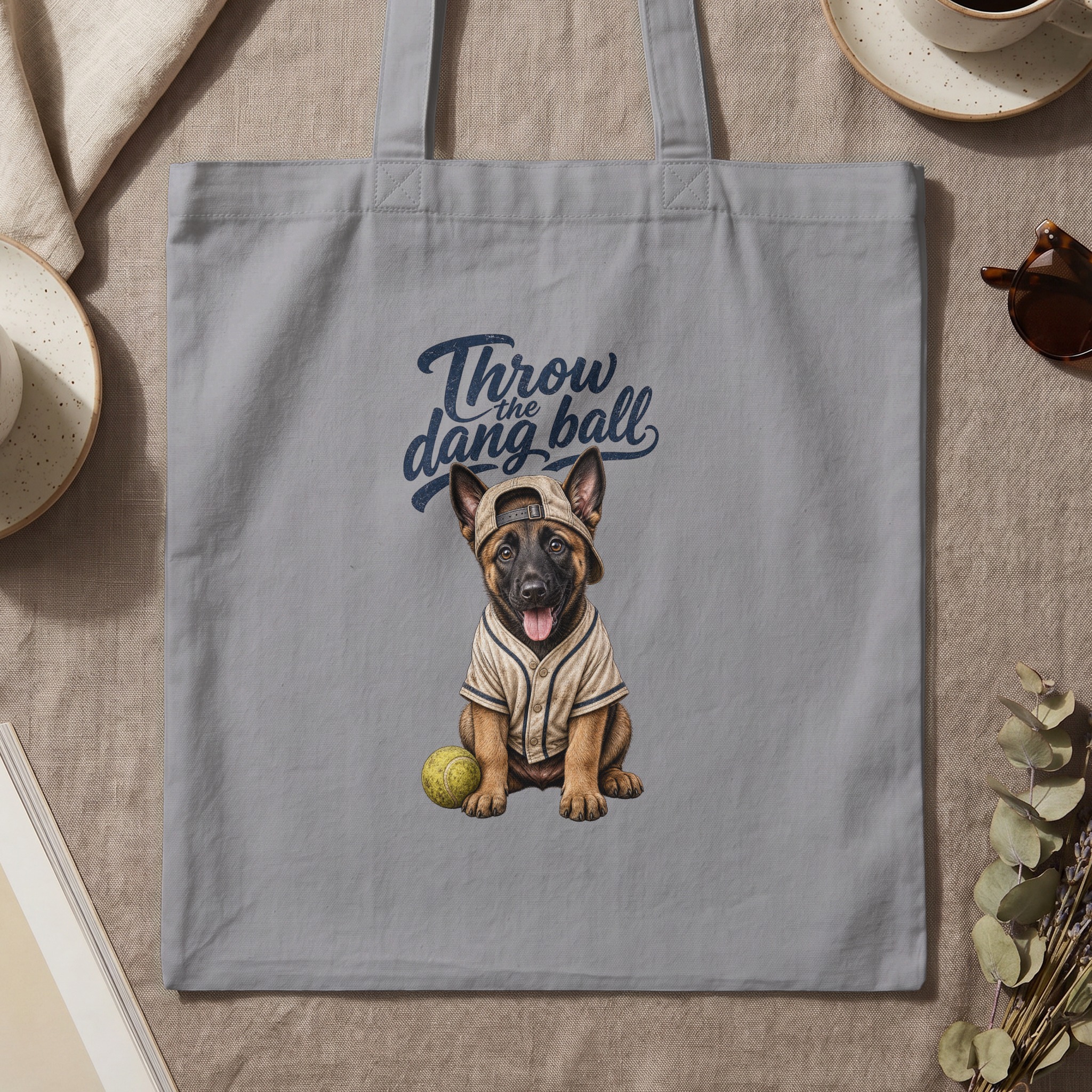 Throw the Dang Ball Dog Tote Bag, Cute German Shepherd Puppy Baseball Cap Funny Pet Lover Gift Canvas - Image 3