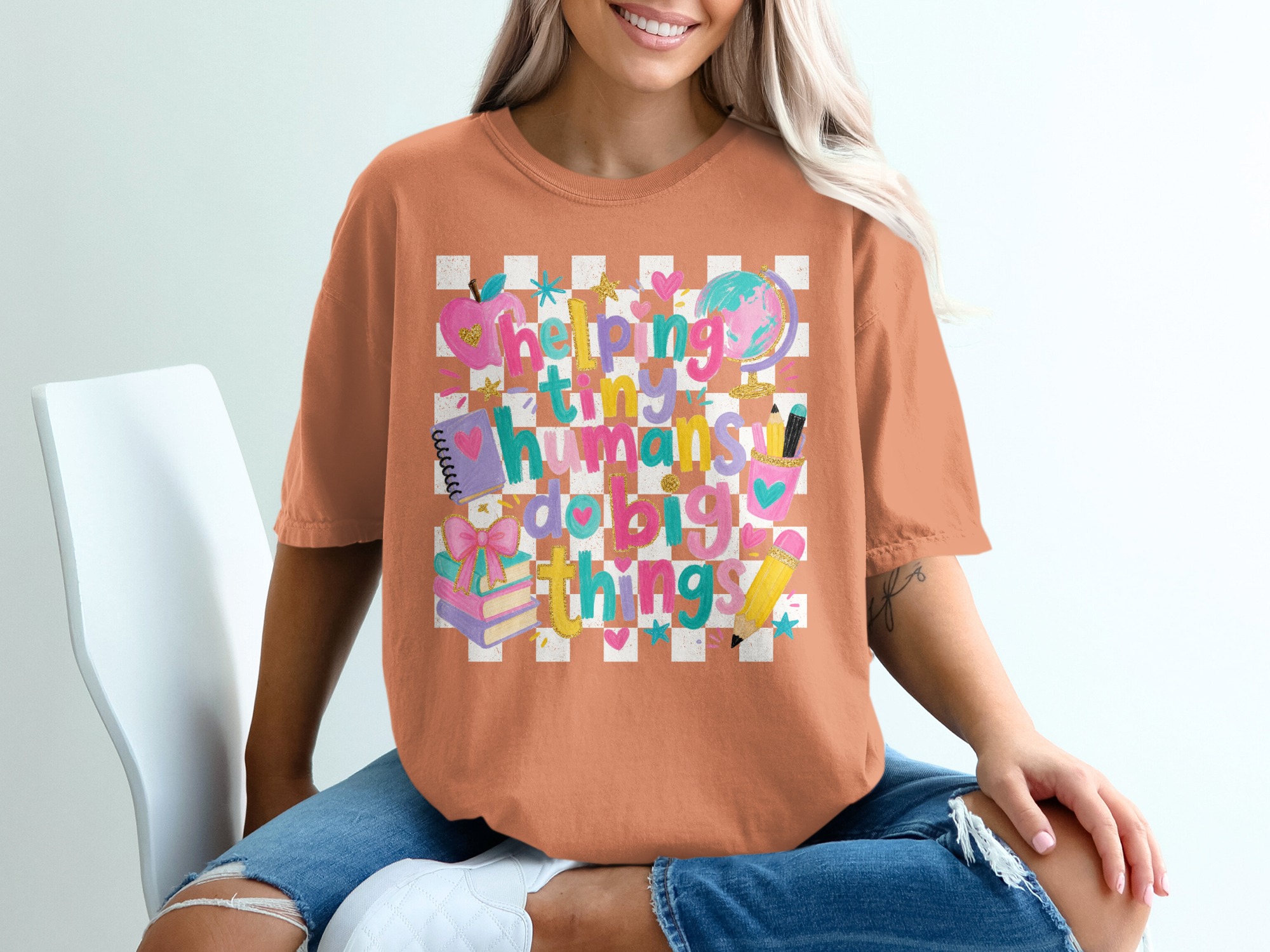 Teacher Appreciation T-Shirt, 'Helping Tiny Humans Do Big Things' Tee, Colorful Educator Gift for Women, Back to School Shirt for Teachers - Image 4