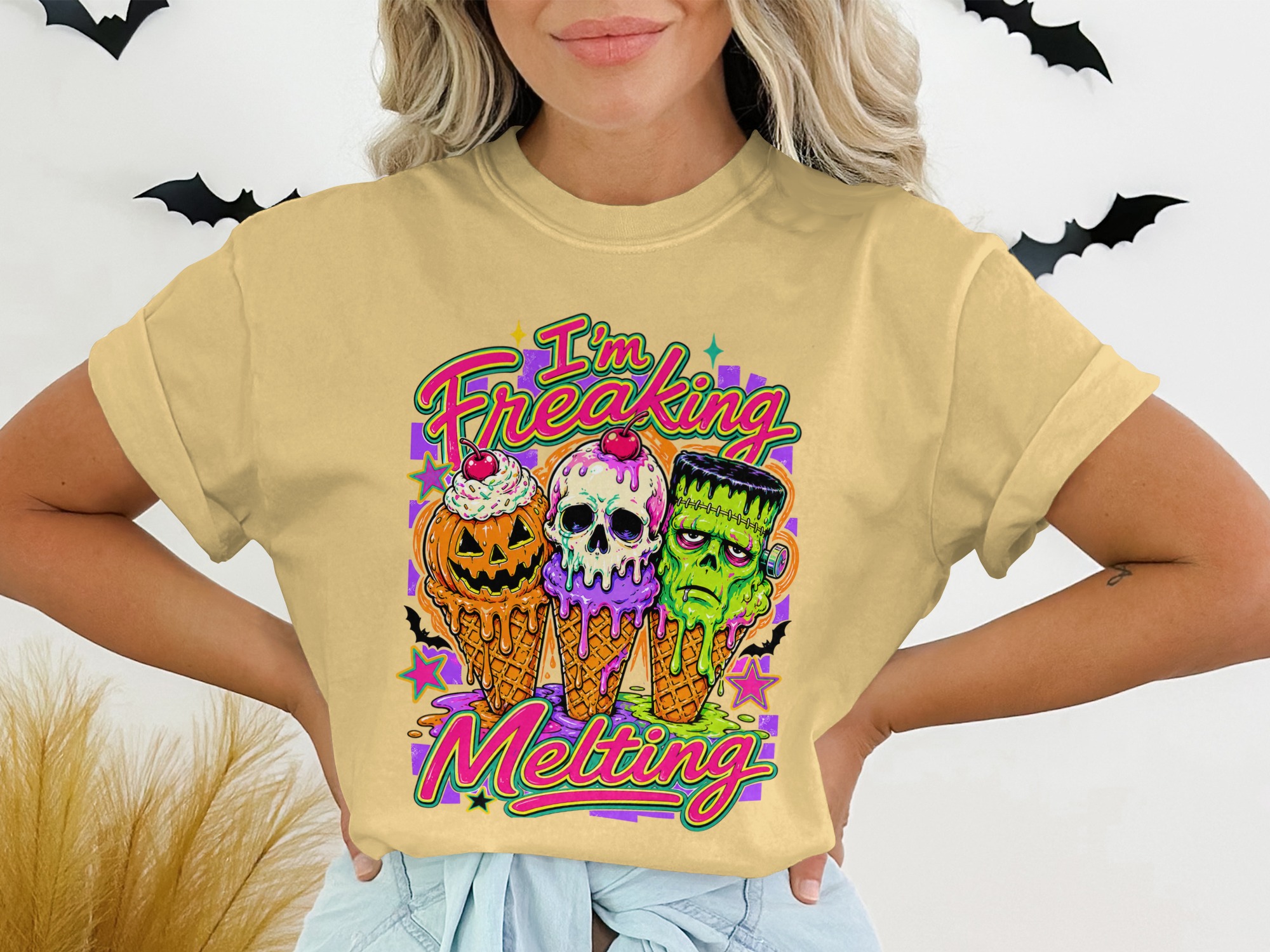 Freaking Melting Monster Ice Cream Shirt, Spooky Halloween Graphic Tee, Cute Gothic Horror Top, October Spooky Season Outfit T-Shirt - Image 7