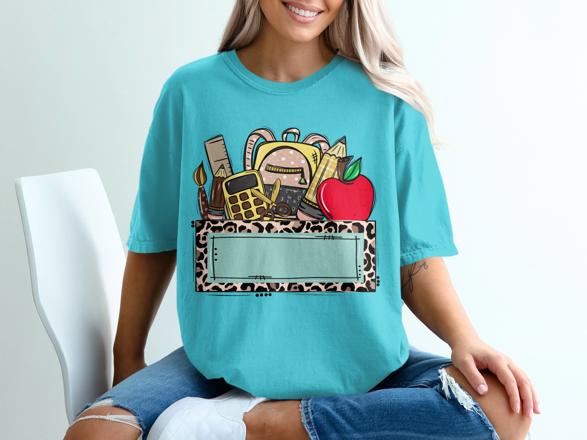 Personalized Teacher T-Shirt, Custom School Supplies & Leopard Print Frame Tee, Back to School Educator Gift Shirt - Image 9
