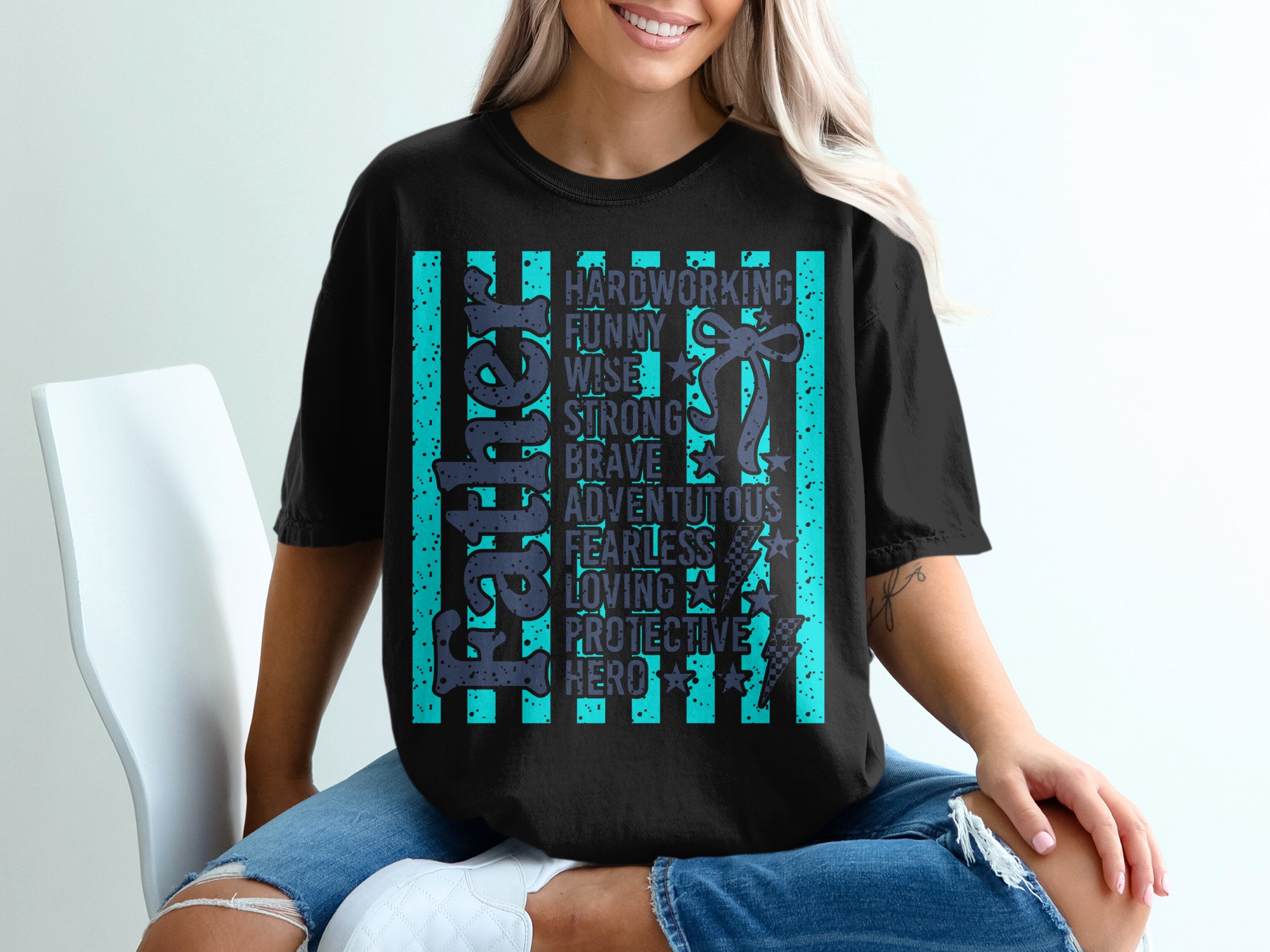 Hardworking Hero Dad T-Shirt Gift for Him | Funny Wise Strong Brave Protective Loving Man Tee | Awesome Father's Day Shirt - Image 2