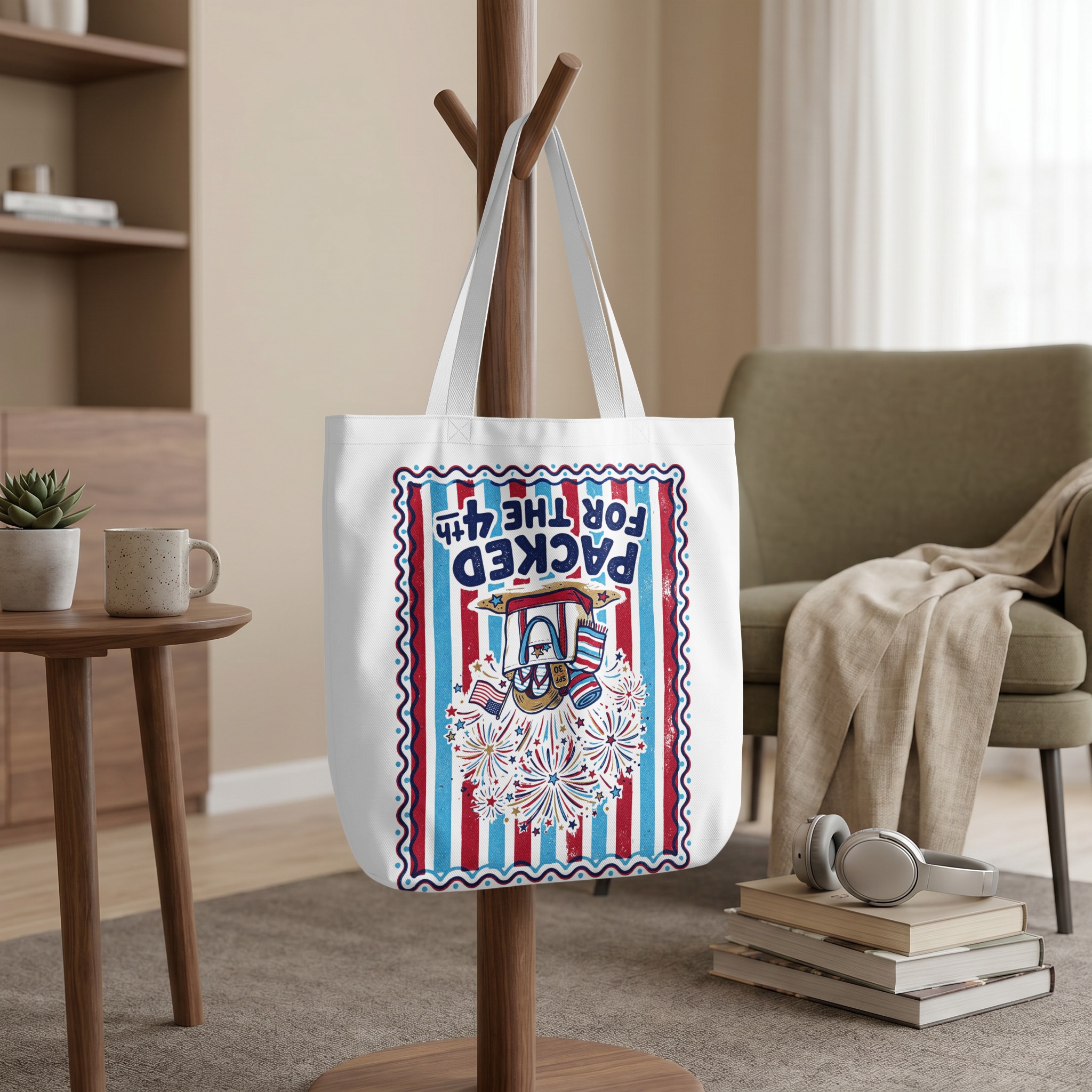 Packed for the 4th Tote Bag | Patriotic July Fourth Beach Bag | Vintage Americana Summer Tote Gift | Independence Day Firework Reusable Bag - Image 9