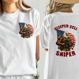 Patriotic Sleeper Cell Sniper T-Shirt, American Flag Eagle Tactical Gear Graphic Tee, Veteran Military USA Pride Gift