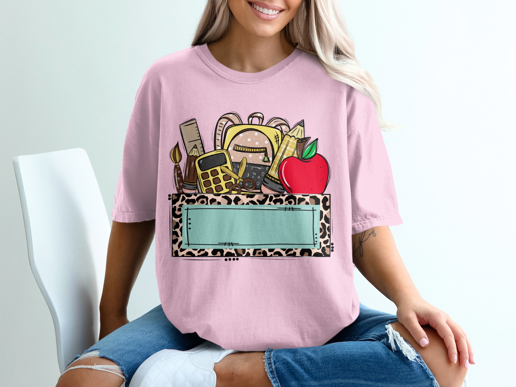 Personalized Teacher T-Shirt, Custom School Supplies & Leopard Print Frame Tee, Back to School Educator Gift Shirt - Image 17