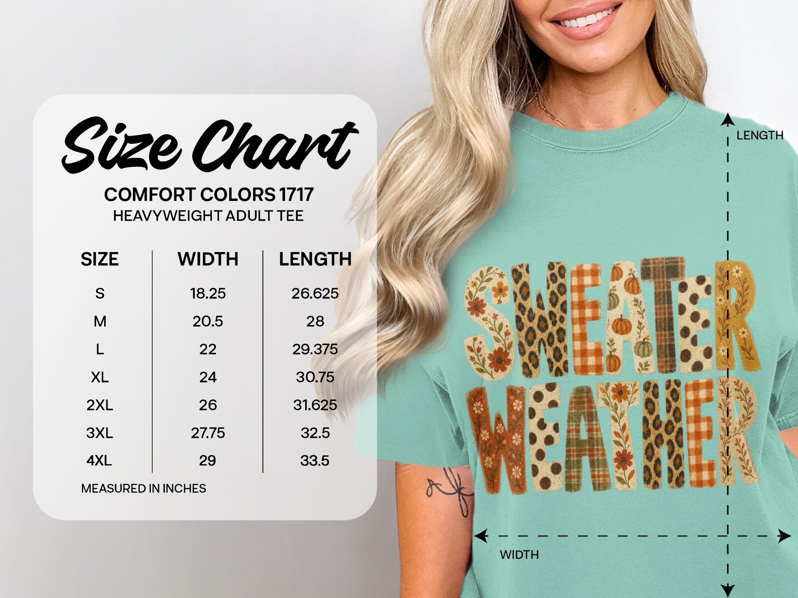 Comfort Colors ® Sweater Weather T-Shirt, Cozy Fall Tee, Leopard Print Plaid Pumpkin Autumn Vibes Shirt, Women's Seasonal Graphic Top - Image 3