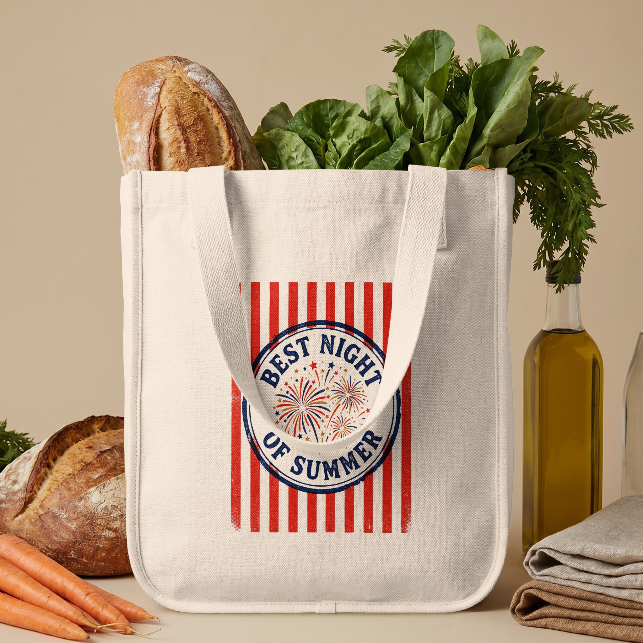Fourth of July Tote Bag, Best Night of Summer Fireworks Graphic, Patriotic Americana Beach Bag Gift - Image 6