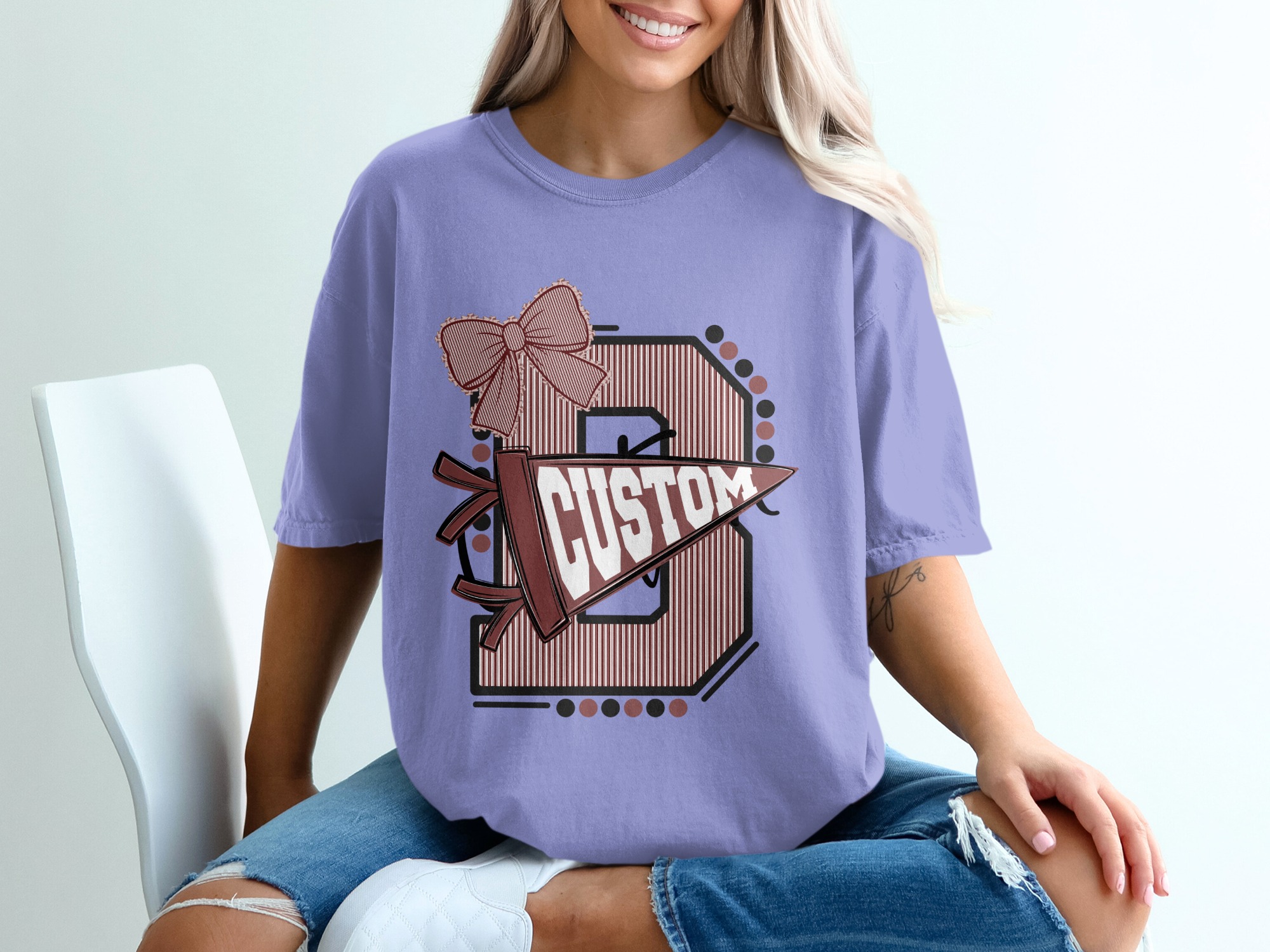 Custom Varsity Letter T-Shirt, Personalized Initial School Spirit Game Day Top, Made to Order Mascot Name College Alumni Tee - Image 18