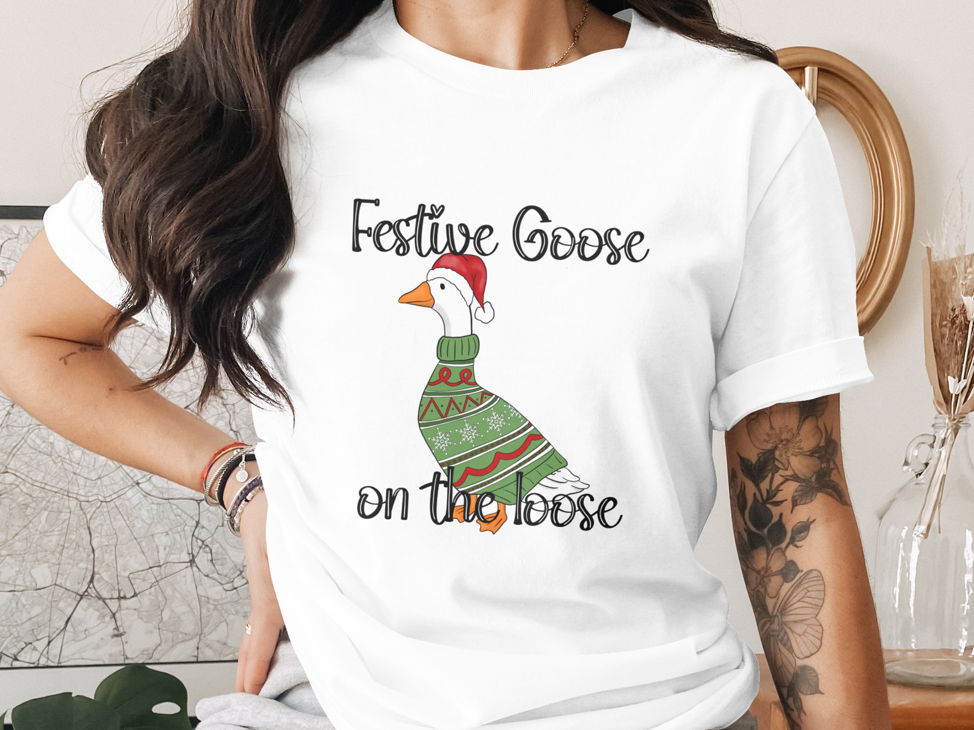 Festive Goose on the Loose Christmas PNG Digital Download, Funny Holiday Ugly Sweater Goose Sublimation Design File - Image 2