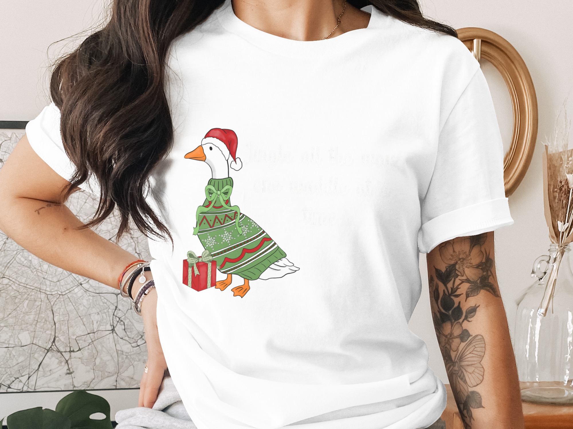 Jingle All The Way Goose Digital Download, Funny Christmas Waddle Animal Art, Festive Holiday Sweater Print, Cute Xmas Gift PNG - Image 2