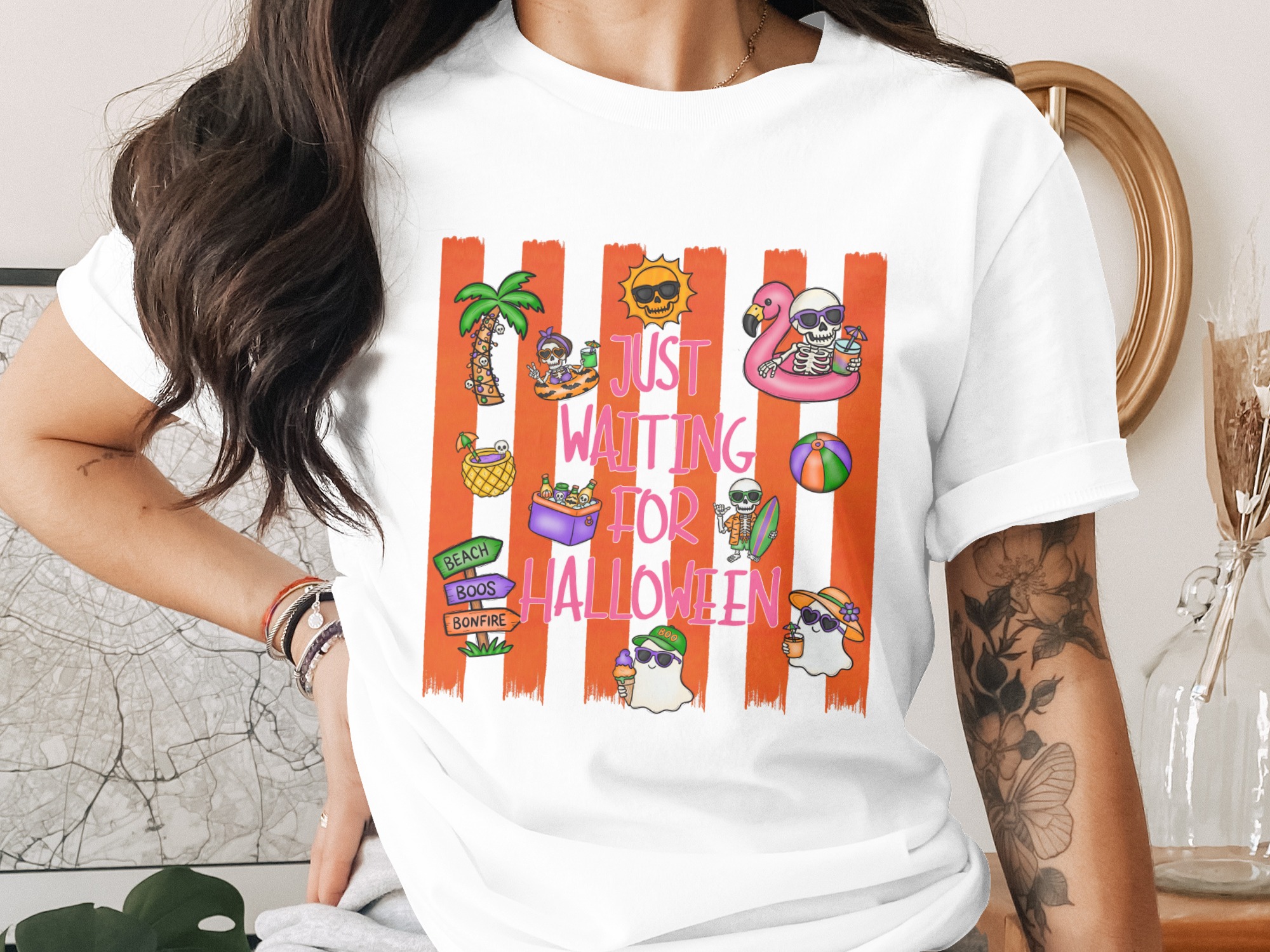 Summerween Skeleton PNG Digital Download, Chillin Thrillin Spooky Summer Vacation Graphic, Halloween Party T-Shirt Design, Y2K Vibes - Image 2