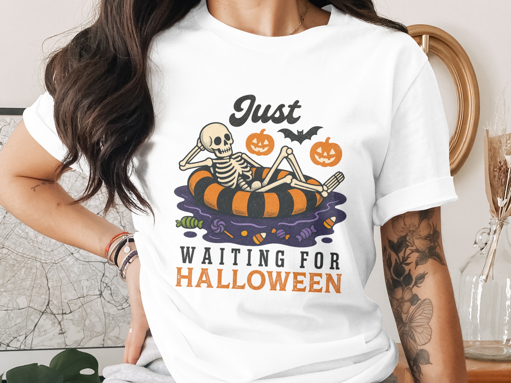 Waiting For Halloween PNG Digital Download, Skeleton Halloween Design, Spooky Season Graphic, Funny Fall PNG - Image 2