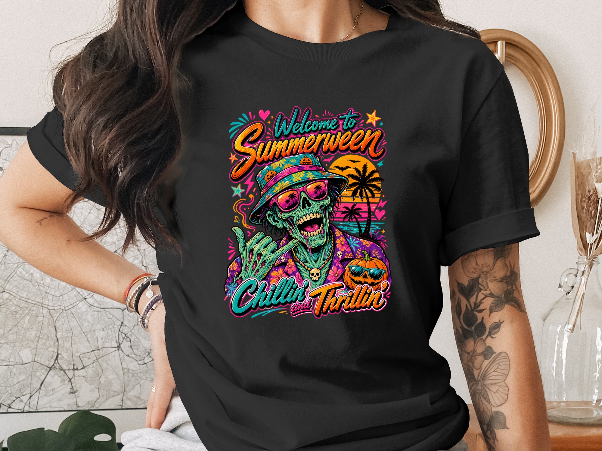 Summerween Skeleton PNG Digital Download, Chillin Thrillin Spooky Summer Vacation Graphic, Halloween Party T-Shirt Design, Y2K Vibes - Image 9