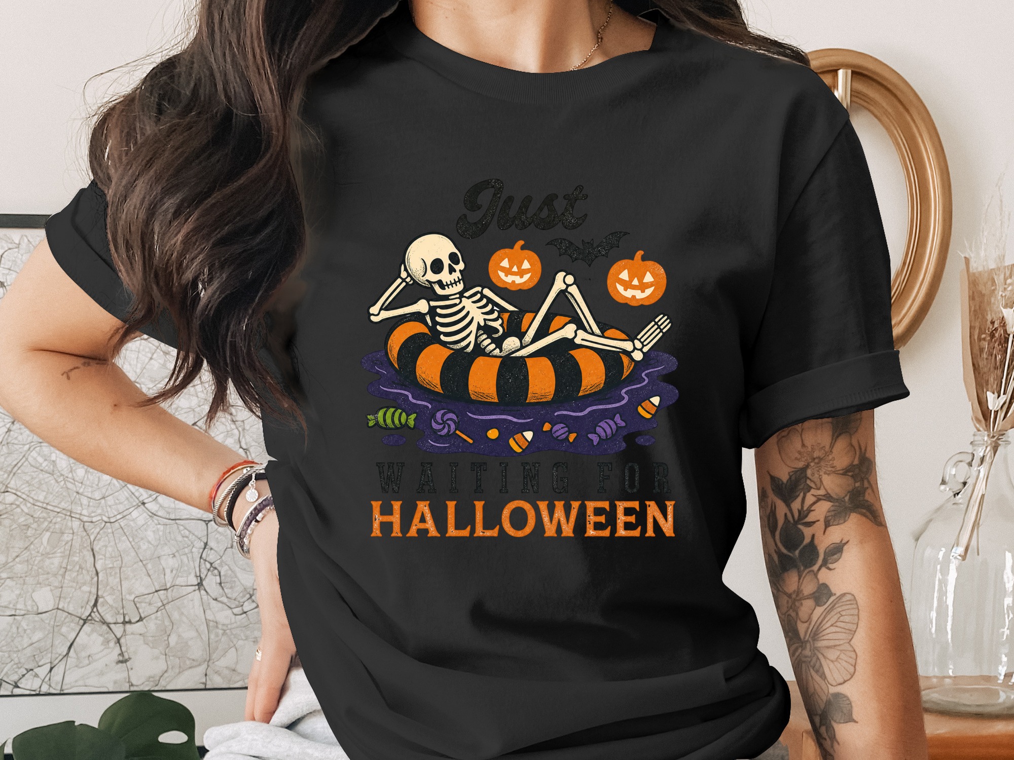 Waiting For Halloween PNG Digital Download, Skeleton Halloween Design, Spooky Season Graphic, Funny Fall PNG - Image 9