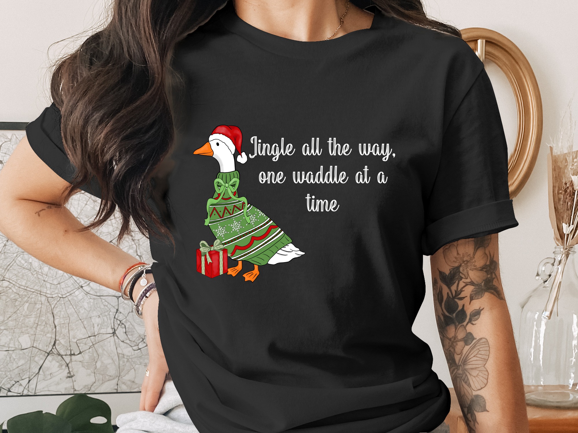Jingle All The Way Goose Digital Download, Funny Christmas Waddle Animal Art, Festive Holiday Sweater Print, Cute Xmas Gift PNG