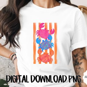 Playful Crabs Stack Digital Art, Bright Coastal Summer Beach Sublimation PNG Design File, Cute Marine Life Ocean Clipart Download
