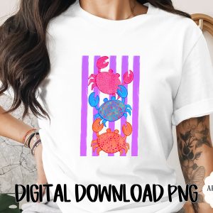 Charming Crab Digital Art Print, Whimsical Ocean Life Painting, Colorful Boho Coastal Decor, Summer Housewarming Gift, Digital Download
