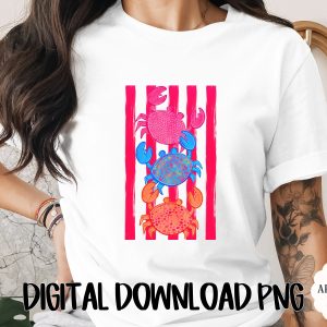 Playful Stacked Crabs Digital Art, Coastal Decor Printable, Fun Summer Beach House Wall Art Instant Download