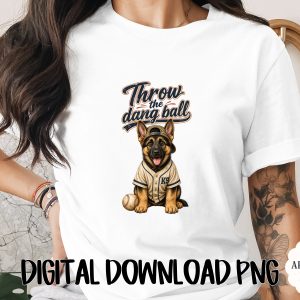 German Shepherd Baseball Dog Digital PNG, Throw The Dang Ball Puppy Print, K9 Lover Funny Gift For Dog Mom Dad, Gameday Sports Pet Clipart
