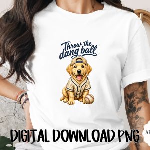 Baseball Golden Retriever PNG Digital Download, 'Throw The Dang Ball' Puppy Baseball Game Day Shirt Design, Funny Dog Mom Dad Gift Art