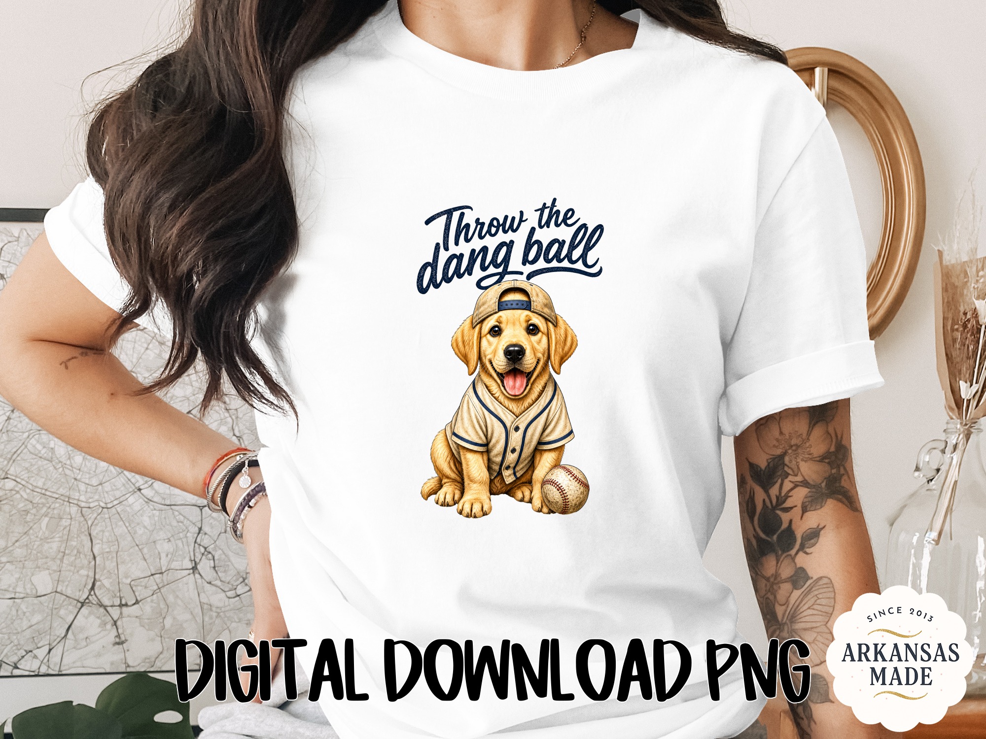 Baseball Golden Retriever PNG Digital Download, 'Throw The Dang Ball' Puppy Baseball Game Day Shirt Design, Funny Dog Mom Dad Gift Art