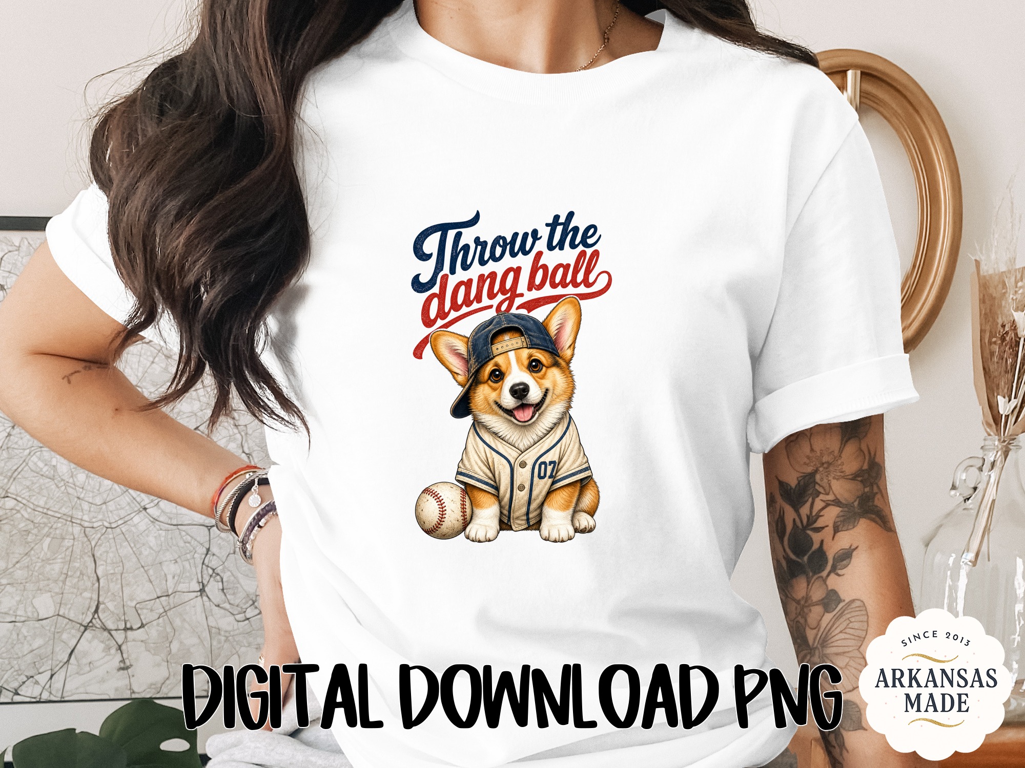 Throw The Dang Ball Corgi Baseball PNG Digital Download | Cute Dog Lover Sublimation Design for T-Shirt Mug Merch Gift