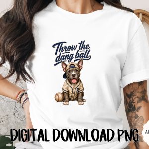 Pitbull Baseball Dog PNG, Throw The Dang Ball Digital Download, Cute Dog Lover Sports Fan Graphic, Instant Download Digital File