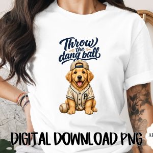 Throw The Dang Ball Golden Retriever Baseball PNG Digital File | Puppy Dog Sports Player Graphic Download