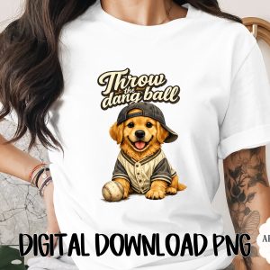 Golden Retriever Baseball SVG PNG, Throw the Dang Ball Puppy Digital Design File, Dog Mom Dad Baseball Fan T-Shirt Download