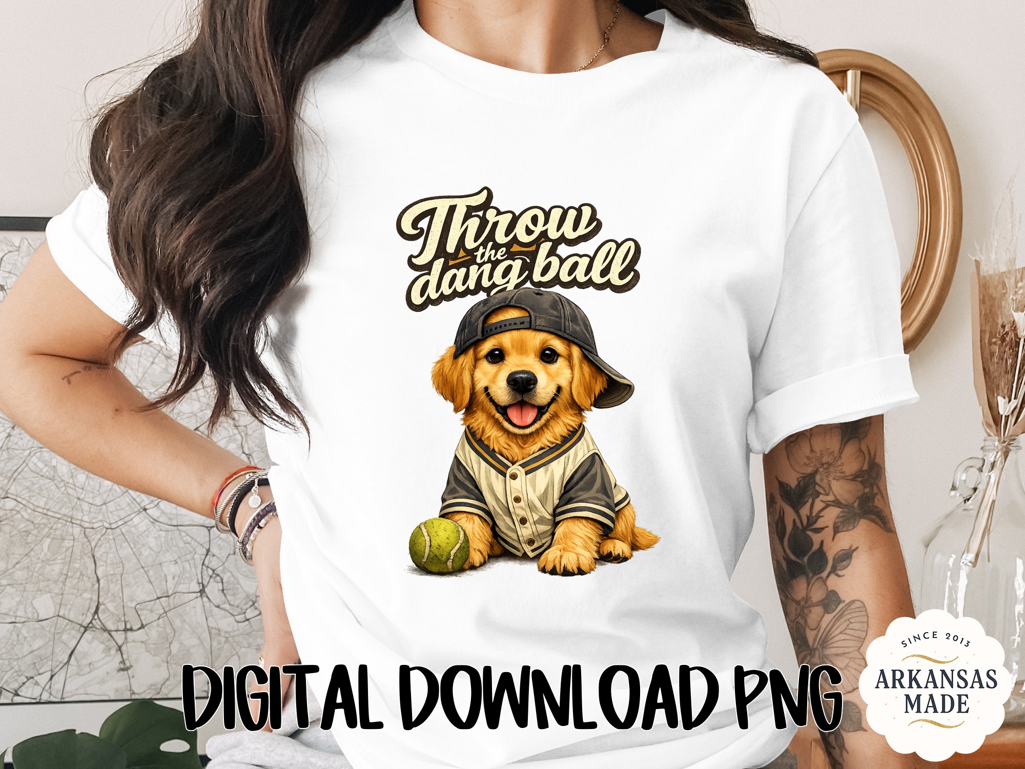 Golden Retriever Baseball Dog PNG, Throw the Dang Ball Puppy Digital Download, Sports Dog Lover Sublimation Design